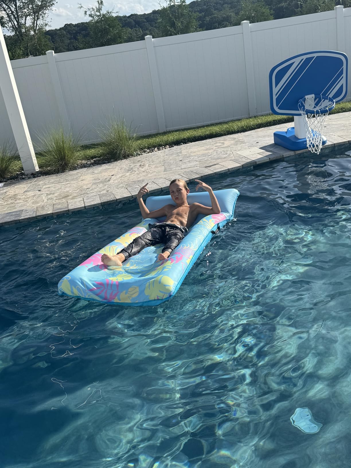 SLOOSH Inflatable Pool Floats Raft - XL Fabric Covered Pool Mat Lounger Floaties for Adults, Ultra Comfort Inflatable Water Float with Headrest for Beach Lake Swimming Pool Floating 68