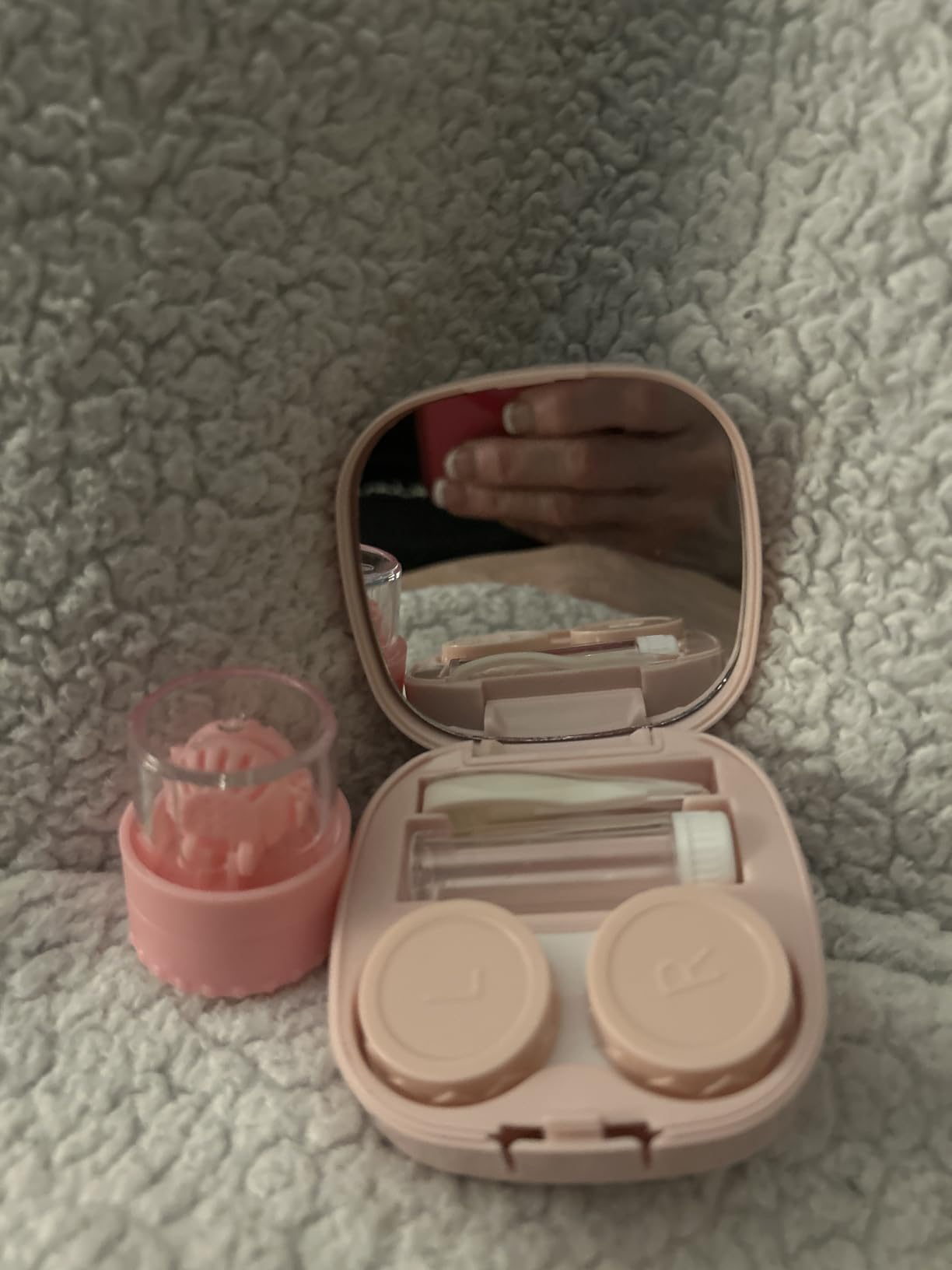 Contact Lens Case with Cleaner Washer, Travel Size Cute Colored Contact Lenses Applicator Removal Tool Kit with Mirror Solution Bottle for Daily Outdoor (Pink) customer photo 1