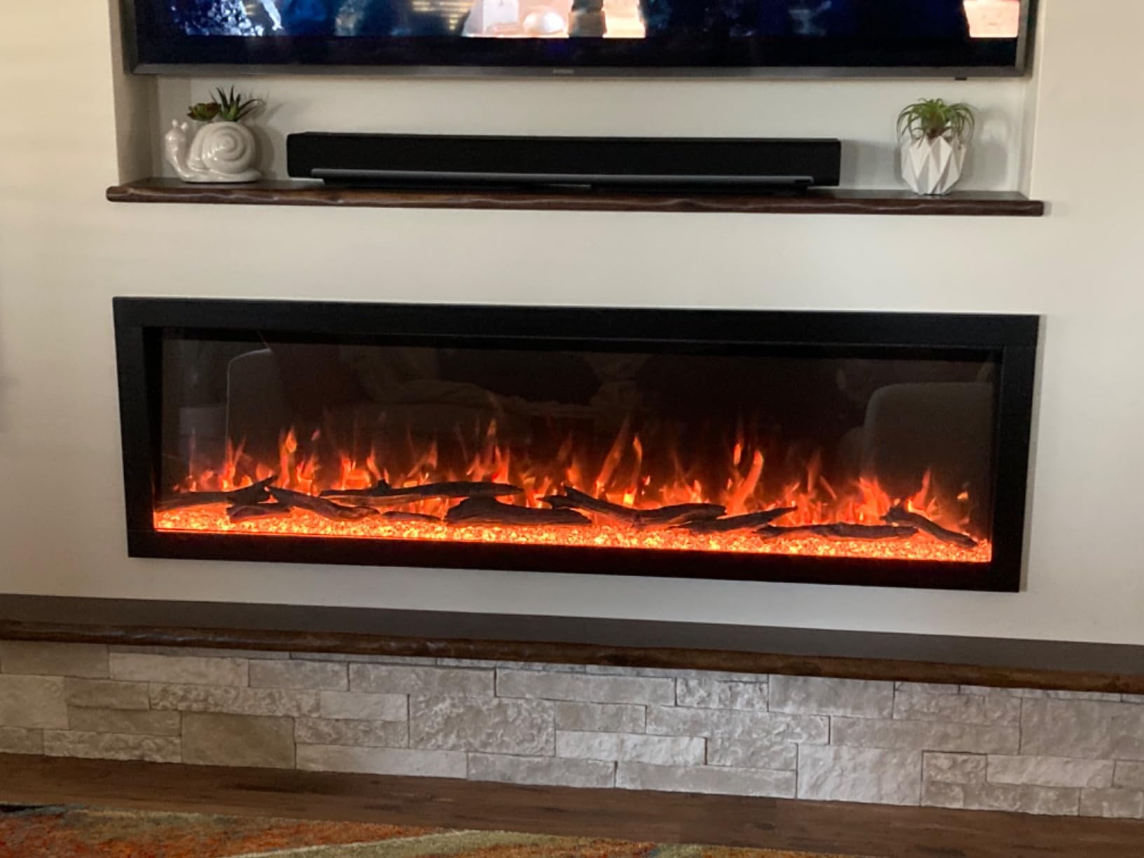 Modern Ember Highmark 100 Inch Smart Linear Electric Fireplace - Premium Flame with 10 Colors, Sleek Hidden Vent Design, Install Recessed in-Wall or Wall-Mount, WiFi Enabled customer photo 1