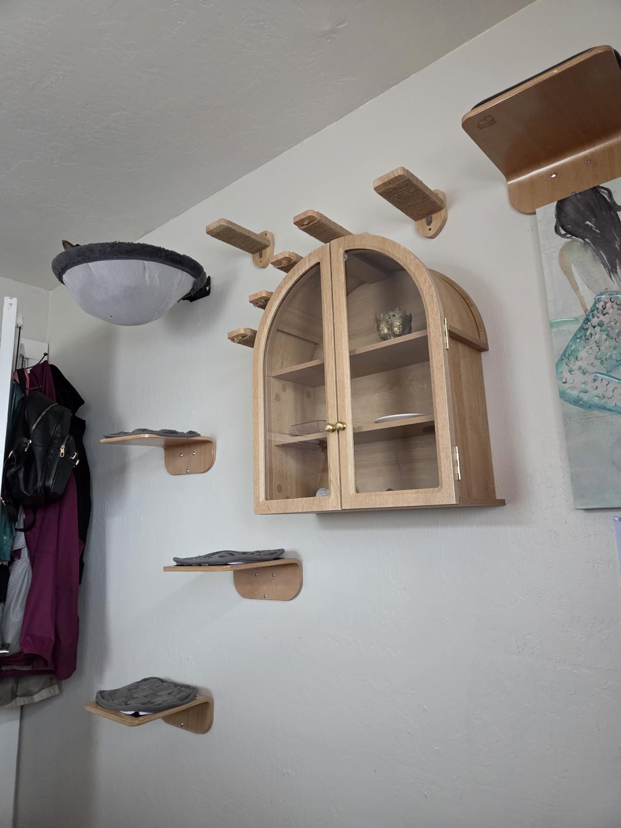 3-in-1 Cat Climbing Wall Steps with Hemp Rope, Shelves and Perches, Scratching Pads for Cats Playing and Climbing (Wood) customer photo 1