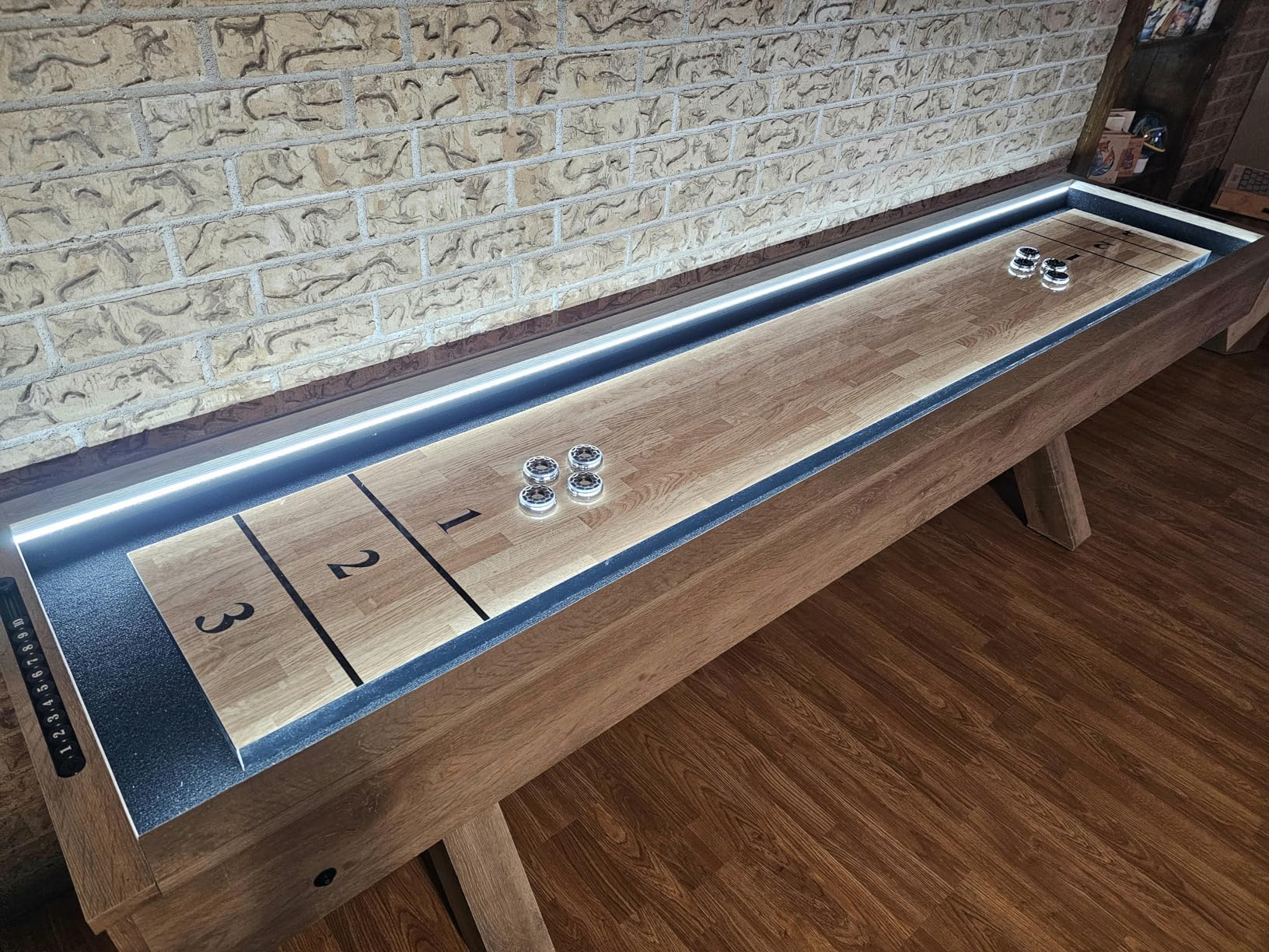 American Legend LED Shuffleboard with Buffet Top - Modern Style - Light Up LED Rails - Buffet Top with 2-Piece Leaf Design customer photo 2