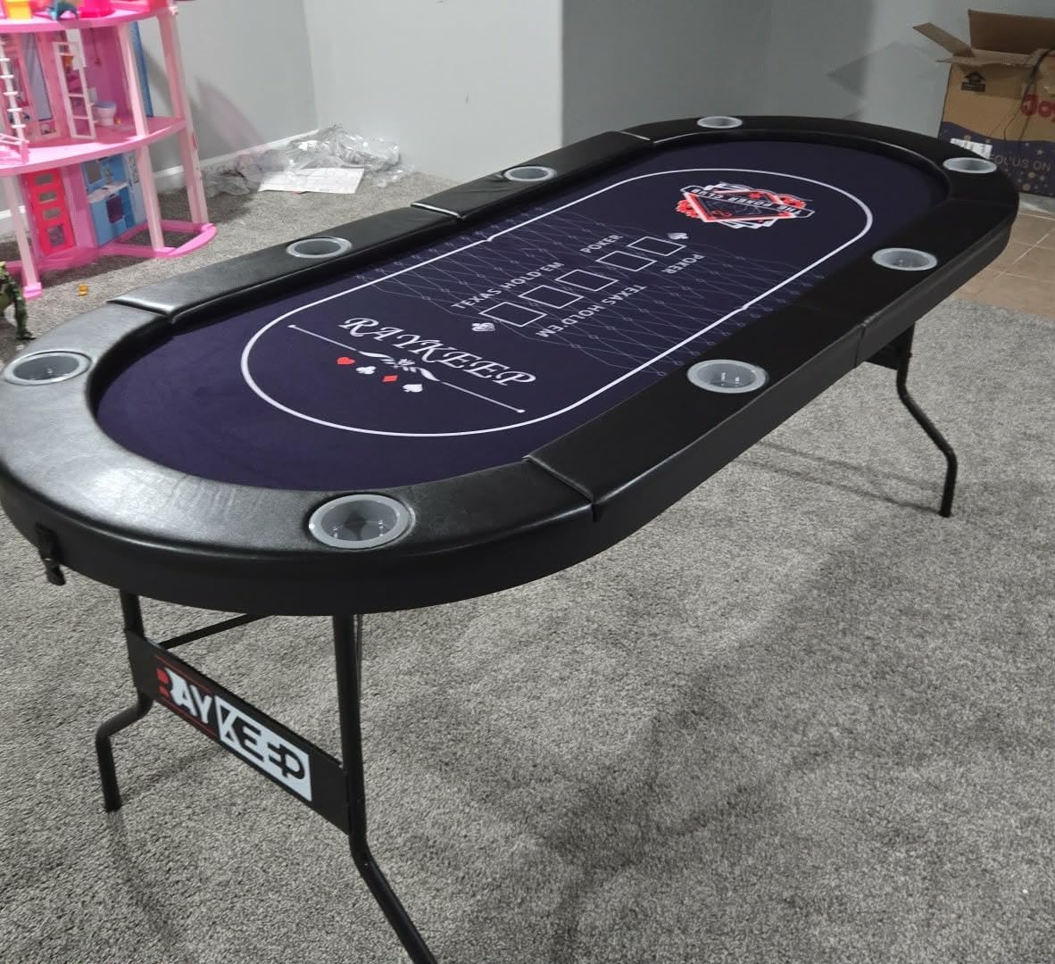 71 Inch Poker Table Foldable, 8 Player Folding Poker Tables w/Collapsible Legs, Casino Grade Felt, Padded Rails and Cup Holders, Portable Poker Table for Texas Holdem Poker and Blackjack customer photo 1