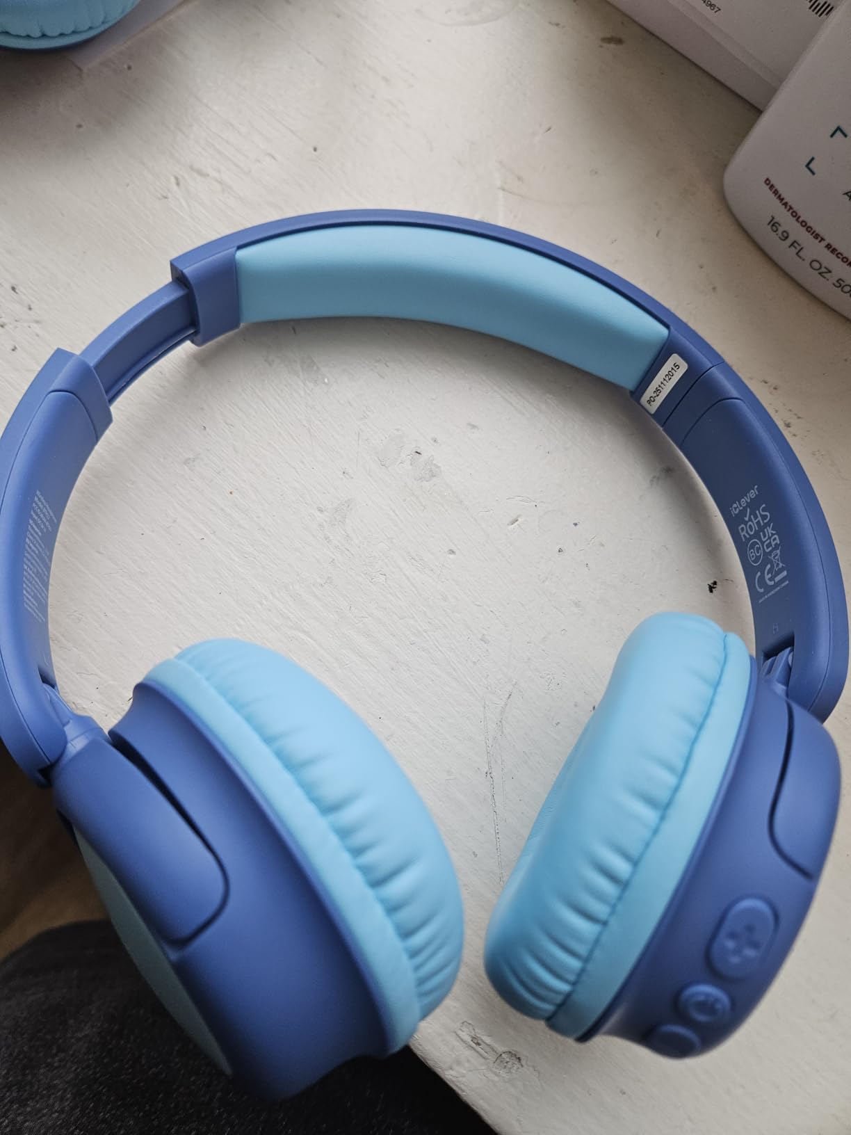 iClever BTH22 Kids Bluetooth Headphones, 60H Play Time, USB C Fast Charging, Bluetooth 5.4, AUX Cord, Safe Volume 74/85 dBA, Toddler Headphones for iPad/Tablet/Travel/School, Blue customer photo 1