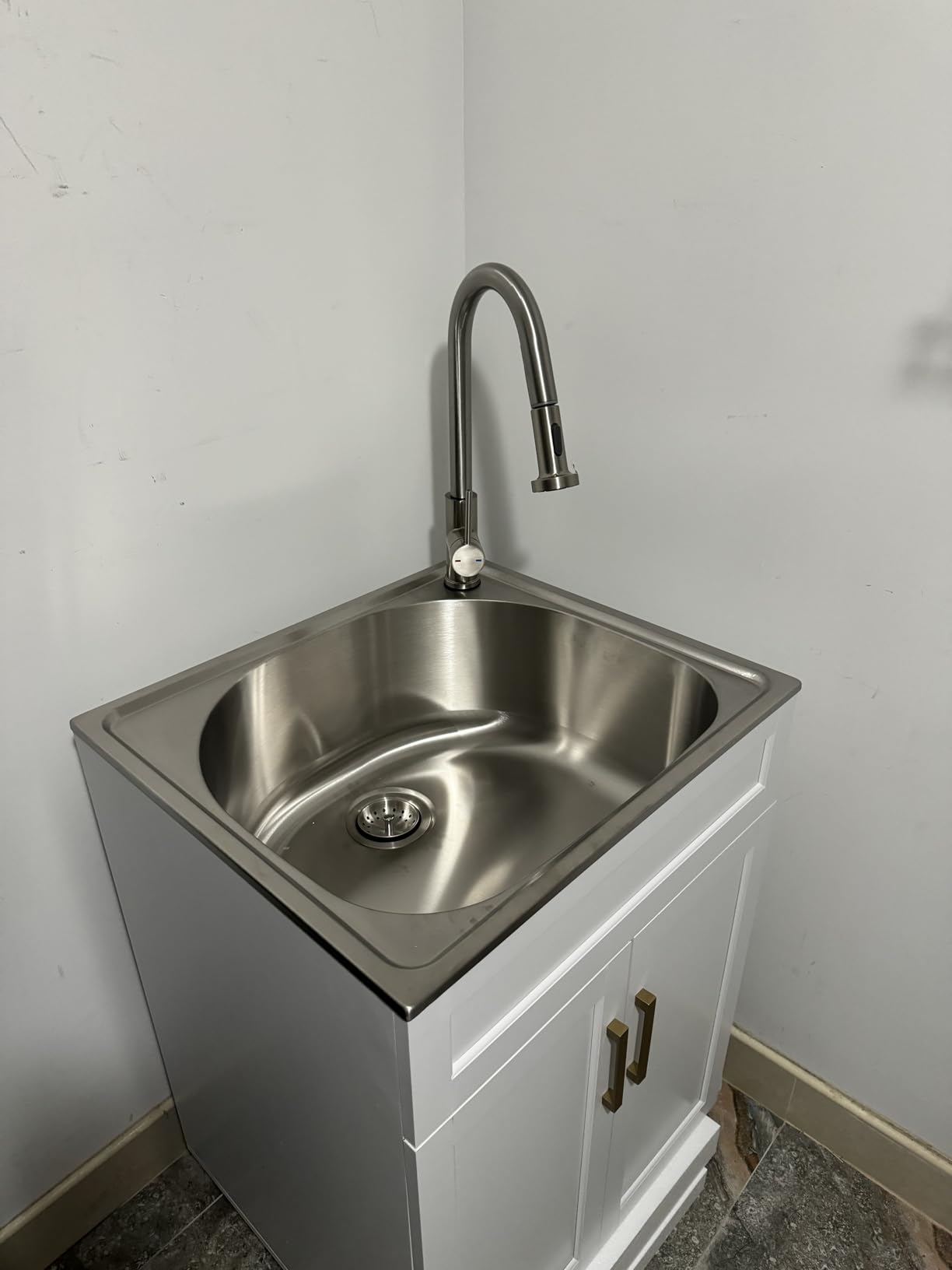 Laundry Sink Cabinet with Stainless Steel Sink and Pull-Down Faucet, 24 Inch Large Utility Sink Cabinet for Laundry/Utility Room, Kitchen, Bathroom and Garage, White customer photo 2