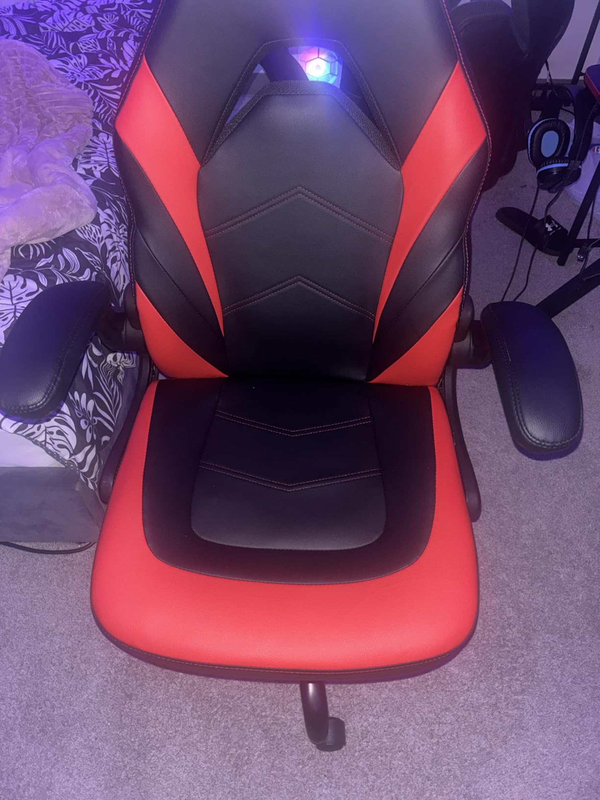 OLIXIS Computer Gaming Chair - PU Leather Ergonomic Lumbar Support with Flip-up Armrest and 360 Swivel Wheels, Height Adjustable Task Home Office Desk Video Racing, Black and Blue customer photo 2
