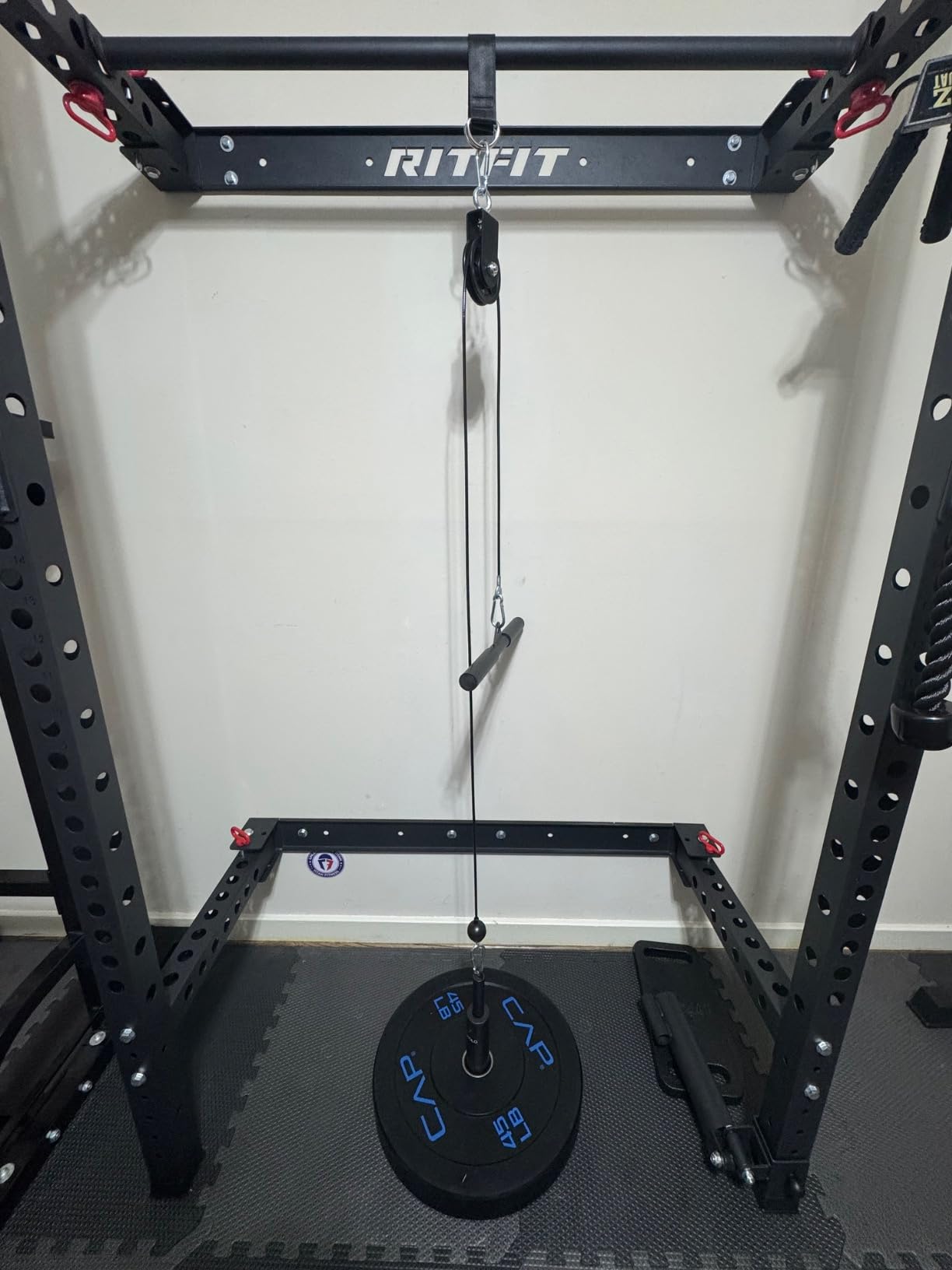 RitFit 2.36'' x 2.36'' Folding Squat Rack for Home Gym, Wall Mounted Squat Rack with Attachments - Space Saving Squat Power Rack customer photo 2