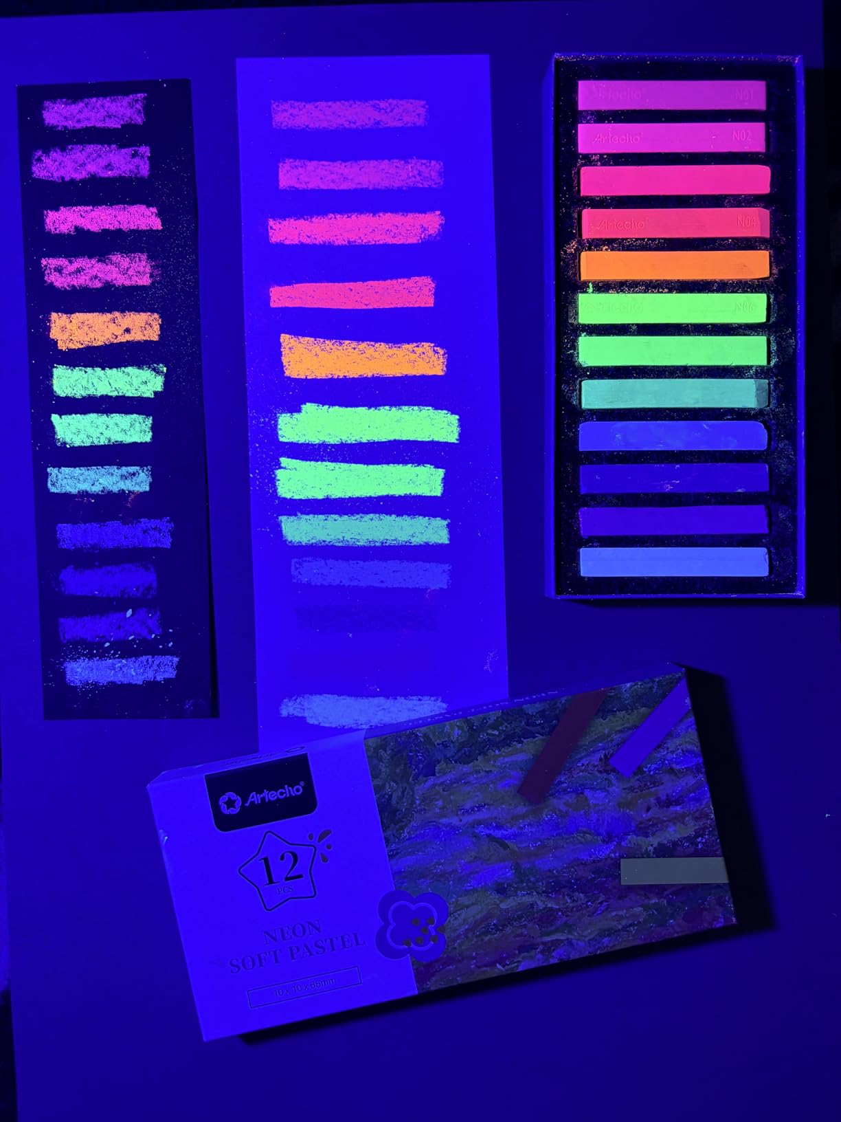 Artecho 50pcs Soft Pastels, 48 Colors Including 4 Fluorescent Colors, Extra Free Black & White, Square Chalk for Drawing, Blending, Layering, Shading, Pastels Art Supplies customer photo 2