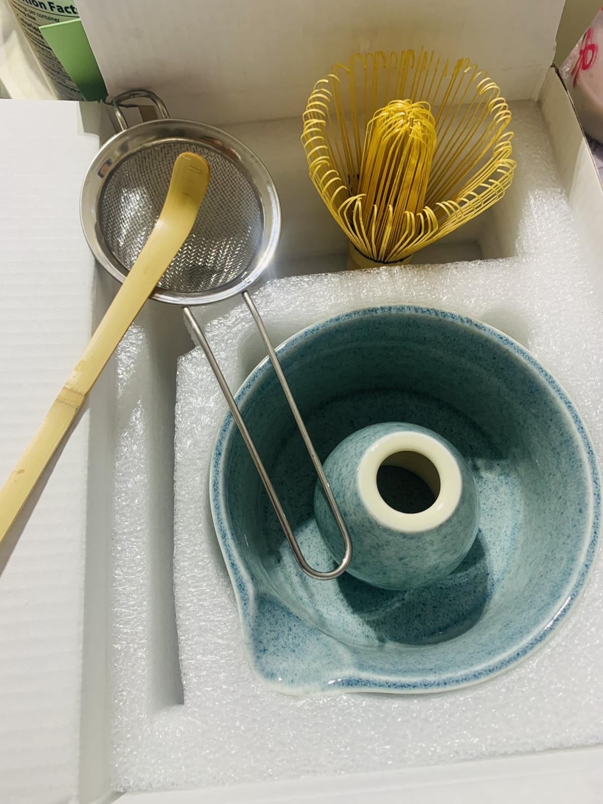 Matcha Set, Japanese Tea Set Includes Matcha Bowl with Spout, Matcha Whisk Holder, Bamboo Matcha Whisk and Bamboo Scoop, 17 oz Mottled Green Glaze Ceramic Matcha Kit for Tea Lovers customer photo 1