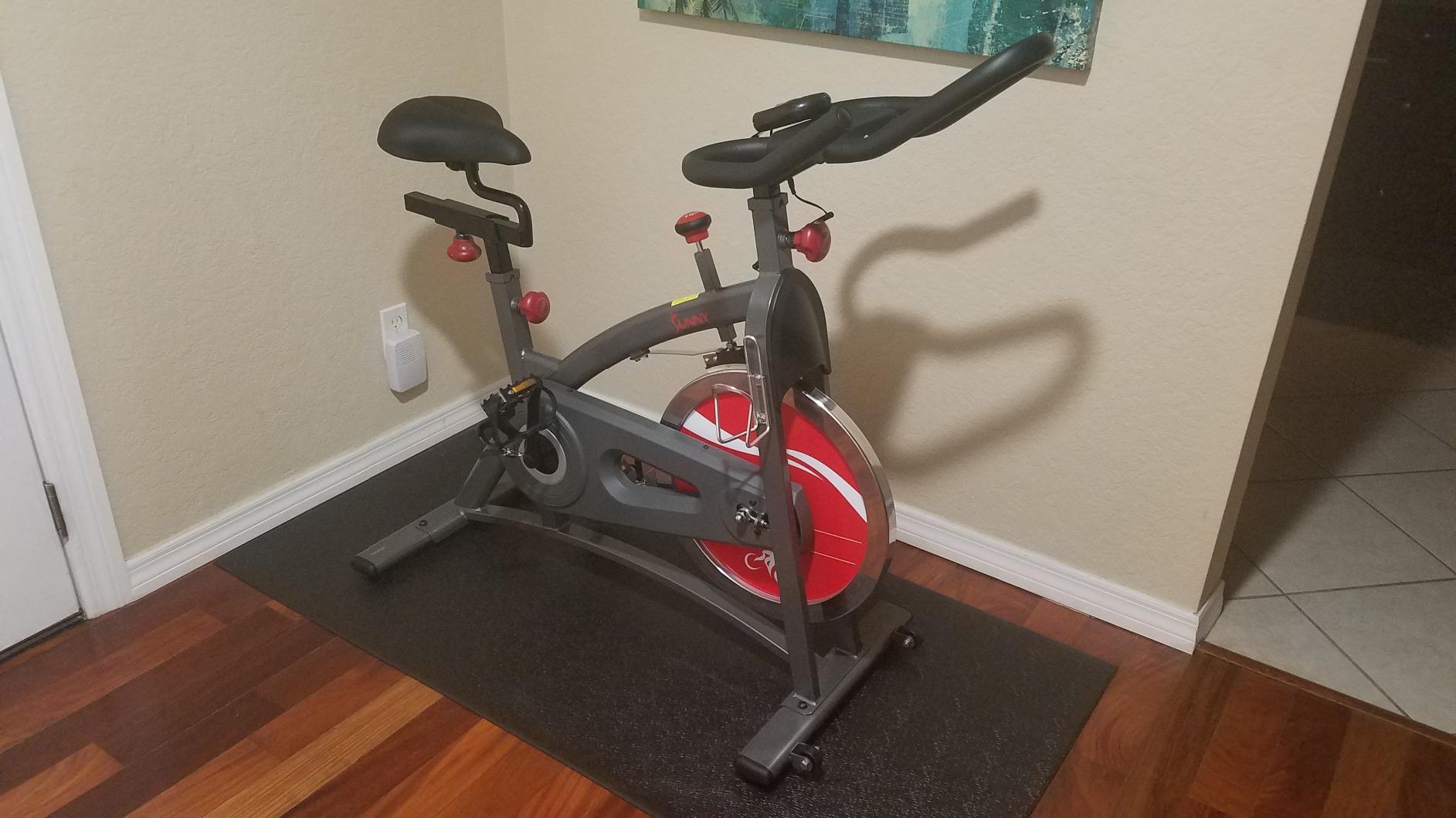 Sunny Health & Fitness Indoor Cycling Exercise Bike w/Adjustable Cushion Seat & Multi-Grip Handlebar, Stationary Workout Equipment For Adult Cardio Training, Optional Free SunnyFit App Connection customer photo 1
