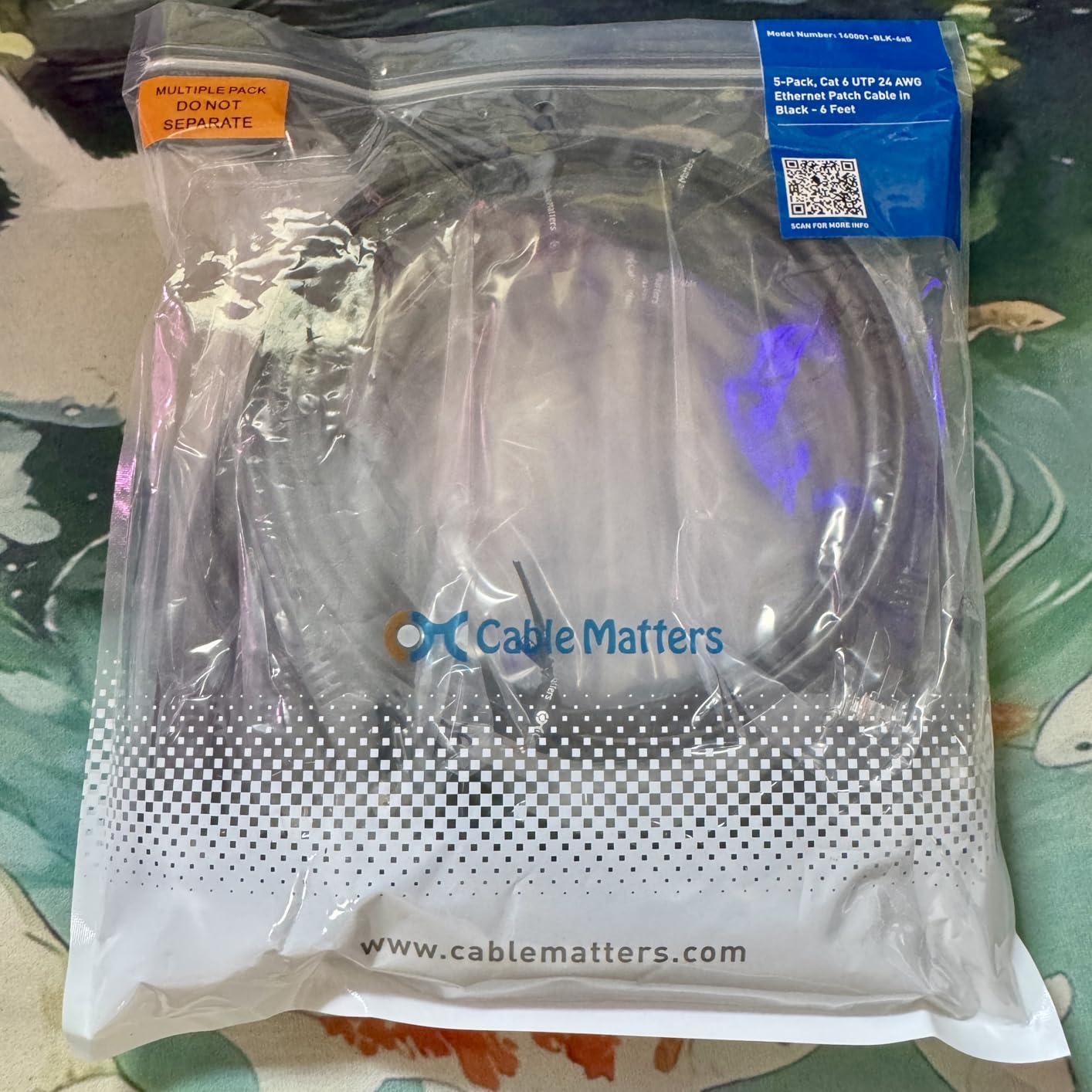 Cable Matters 10Gbps 5-Pack Snagless Cat 6 Ethernet Cable - 6ft, Cat 6 Cable, Cat6 Cord, Ethernet Cord, Black customer photo 2