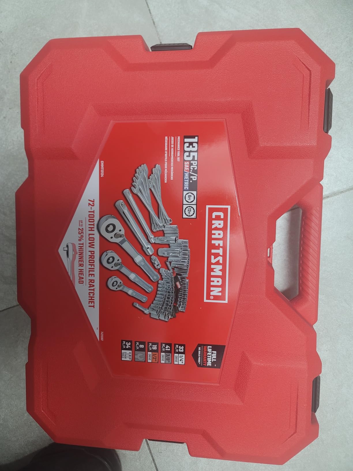 Mechanic Tool Set 135 Pcs, 1/4, 1/2 and 3/8 Inch Drive SAE and Metric Socket Wrench Set (CMMT12124) customer photo 2