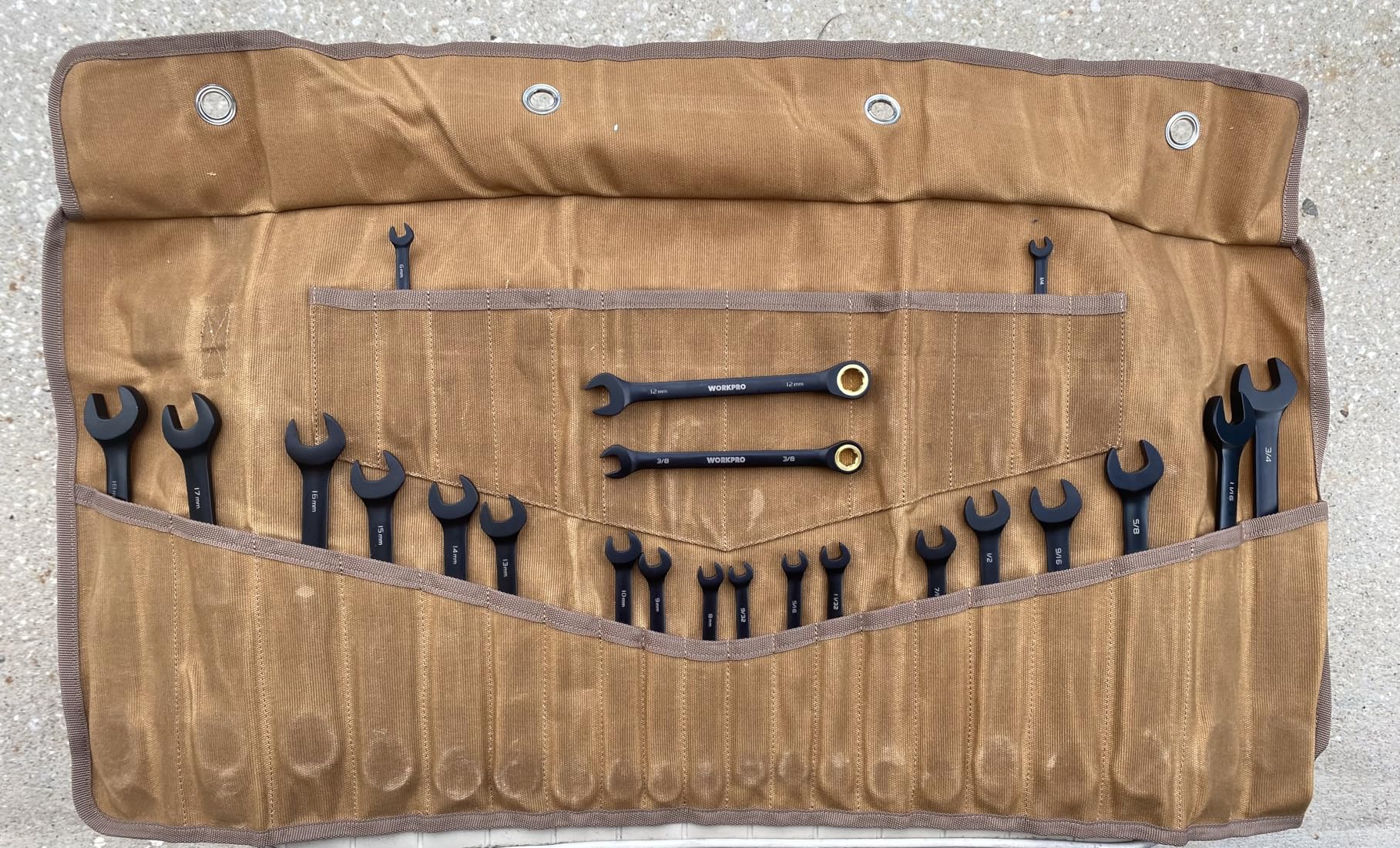 WORKPRO 22-piece Ratcheting Wrench Set with 180° Flex Head, Anti-Slip Tooth, Combination Wrench Sets with Organizer Box, Metric 6-18mm & SAE 1/4-3/4