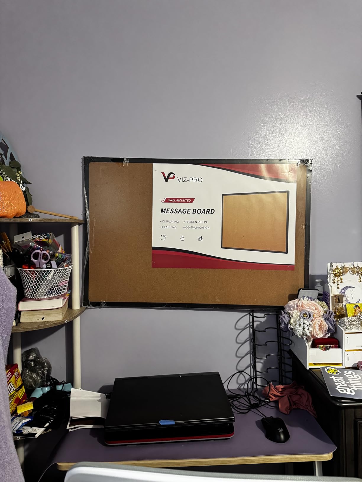 VIZ-PRO Cork Notice Board, 36 X 24 Inches, Cork Bulletin Board with Black Aluminium Frame customer photo 2