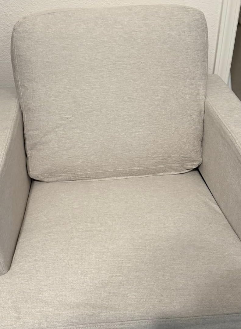 Mid-Century Accent Chair, Modern Linen Fabric Armchair for Living Room, Comfy Upholstered Reading Accent Chairs for Bedroom, Single Sofa Chair with Wood Legs (Light Grey, 1 Pack) customer photo 1