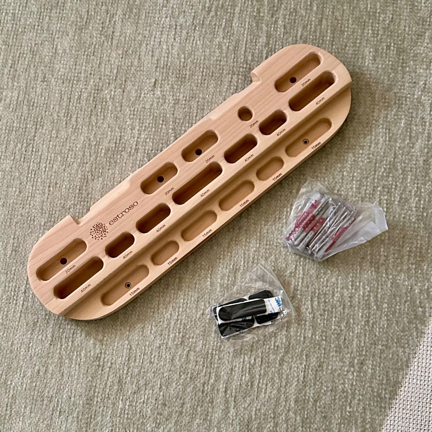 ESTROSO Wooden Hangboard - Training Hang Board with Adjustable Grip Depths, Grip Strengthener, Forearm Exerciser, Pull Ups - Climbing Fingerboard with Installation Kit customer photo 2