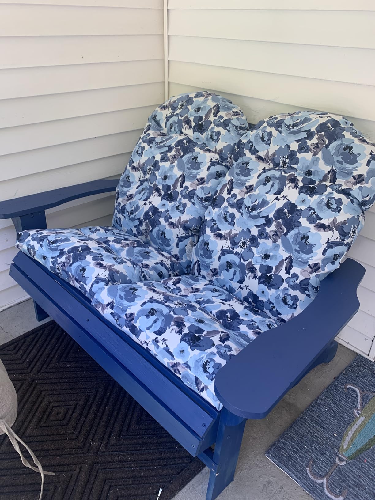 Arden Indoor/Outdoor Plush Modern Tufted Adirondack Cushion, 2-Pack, 21.5 x 19, Water Repellent, Rain Proof, Fade Resistant Cushion for Rocking Chair Or Adirondack Sapphire Aurora Blue Damask customer photo 2