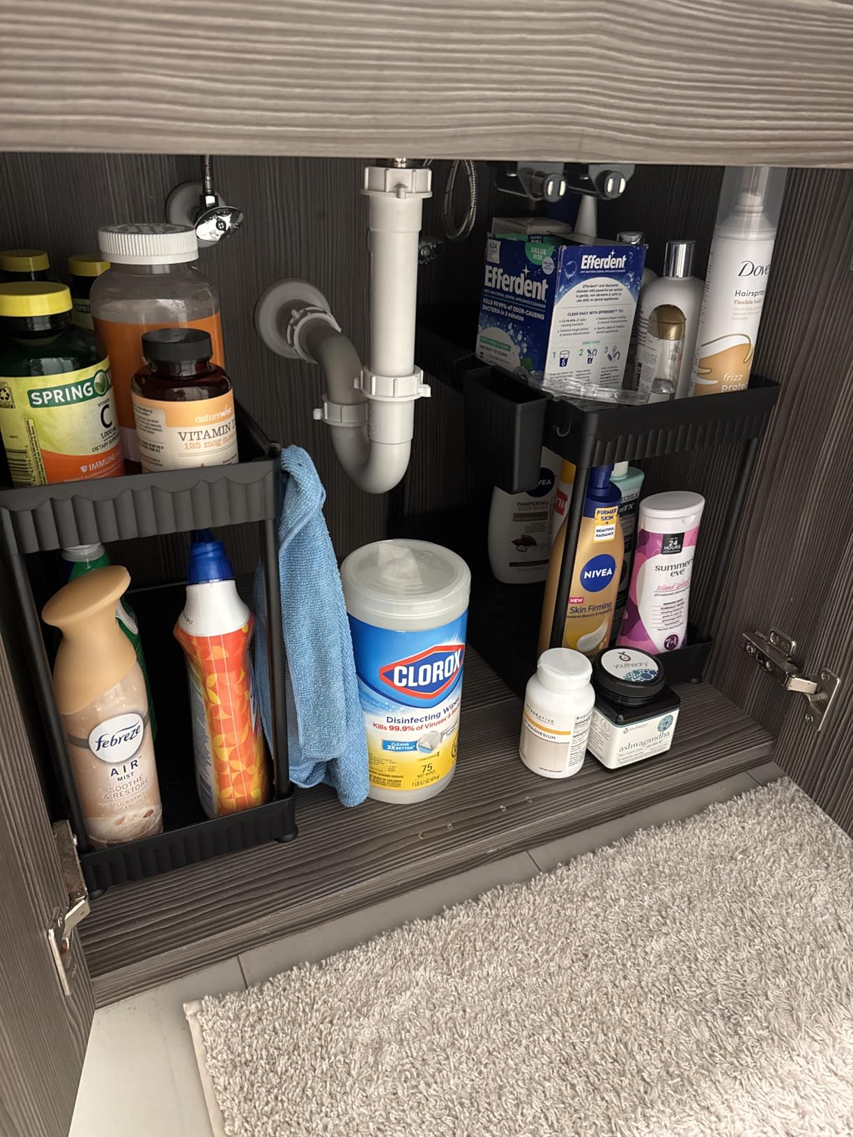 3 Pack Multi-Purpose Under Sink Organizers and Storage, 2026 L-Shaped Pull Out Cabinet Organizer for Bathroom & Kitchen, Under Cabinet Organizer with Hooks Hanging Cup, Black customer photo 2