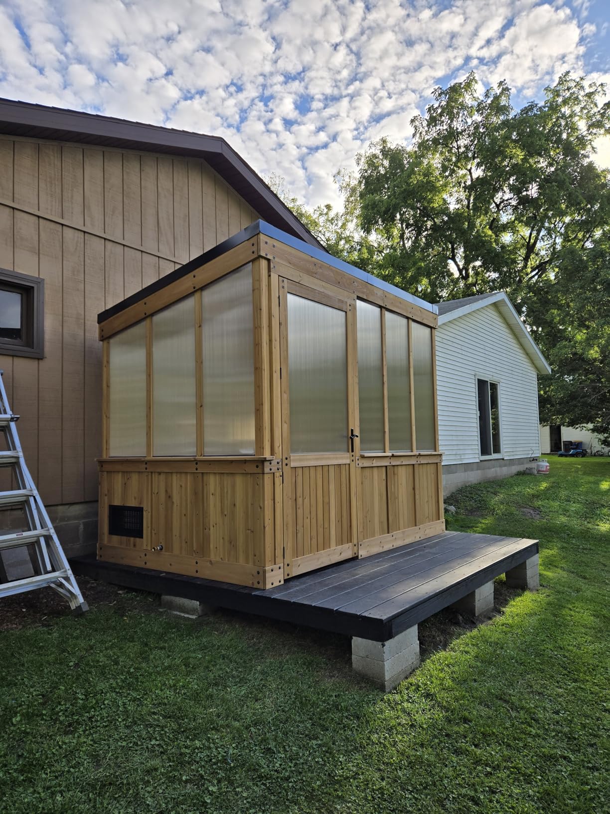 Backyard Discovery Willow 9' x 6' Cedar Wood and Polycarbonate Walk-in Greenhouse Kit with Exhaust Fan, Windows, Hose Hook-Ups, PowerPort, Staging Shelves for Year-Round Outdoor Gardening customer photo 2