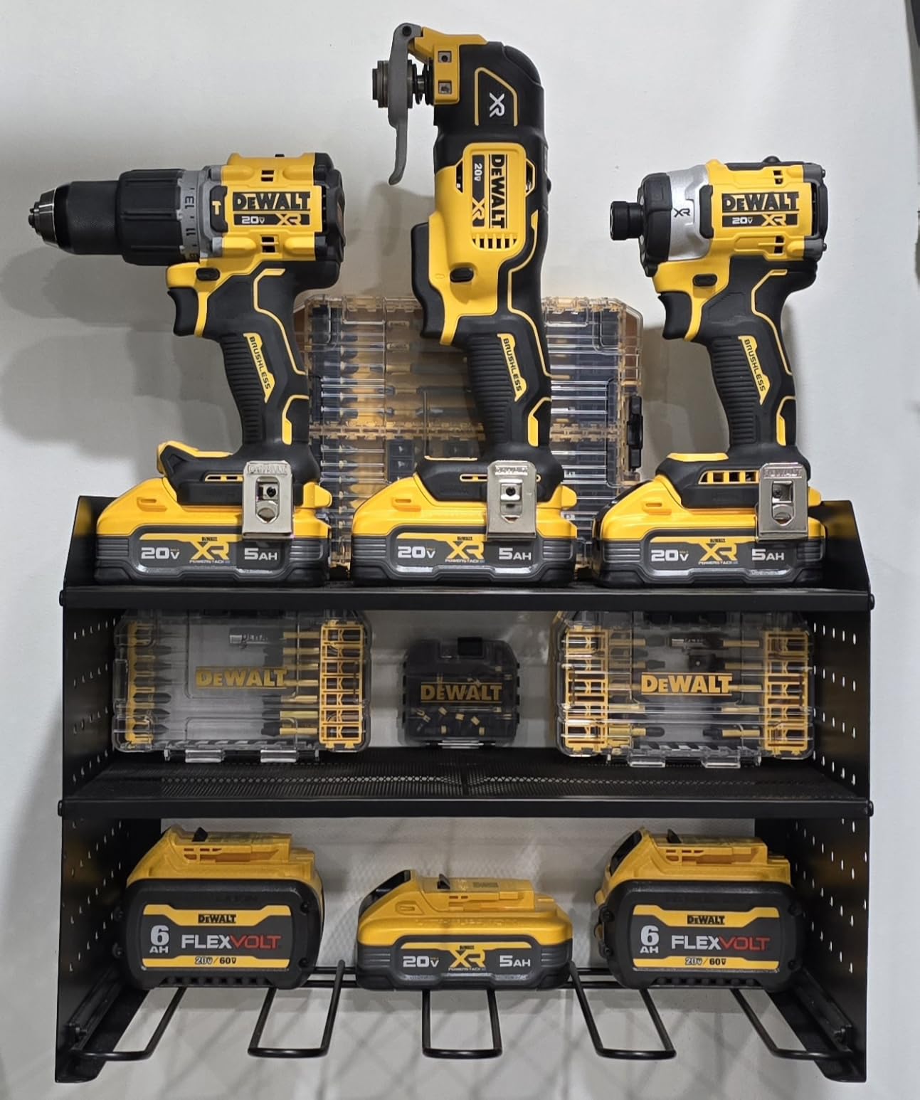 TRZZ Power Tool Organizer Wall Mount, 3-Layer Charging Station with 8 Outlets, 6 Drill Holders and Drill Bit Rack, Efficient and Organized Storage for Garage, Workbench, and Workshop (Black) customer photo 1