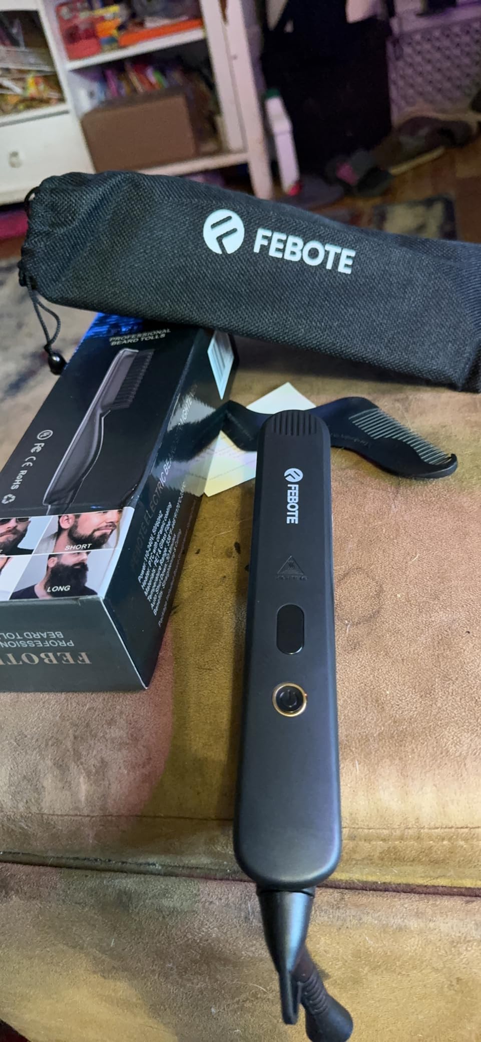 Heated Ionic Hair Straightening Brush for Men - 5 Temperature Settings, Anti-Scald, Beard Shaper & Travel Bag customer photo 1