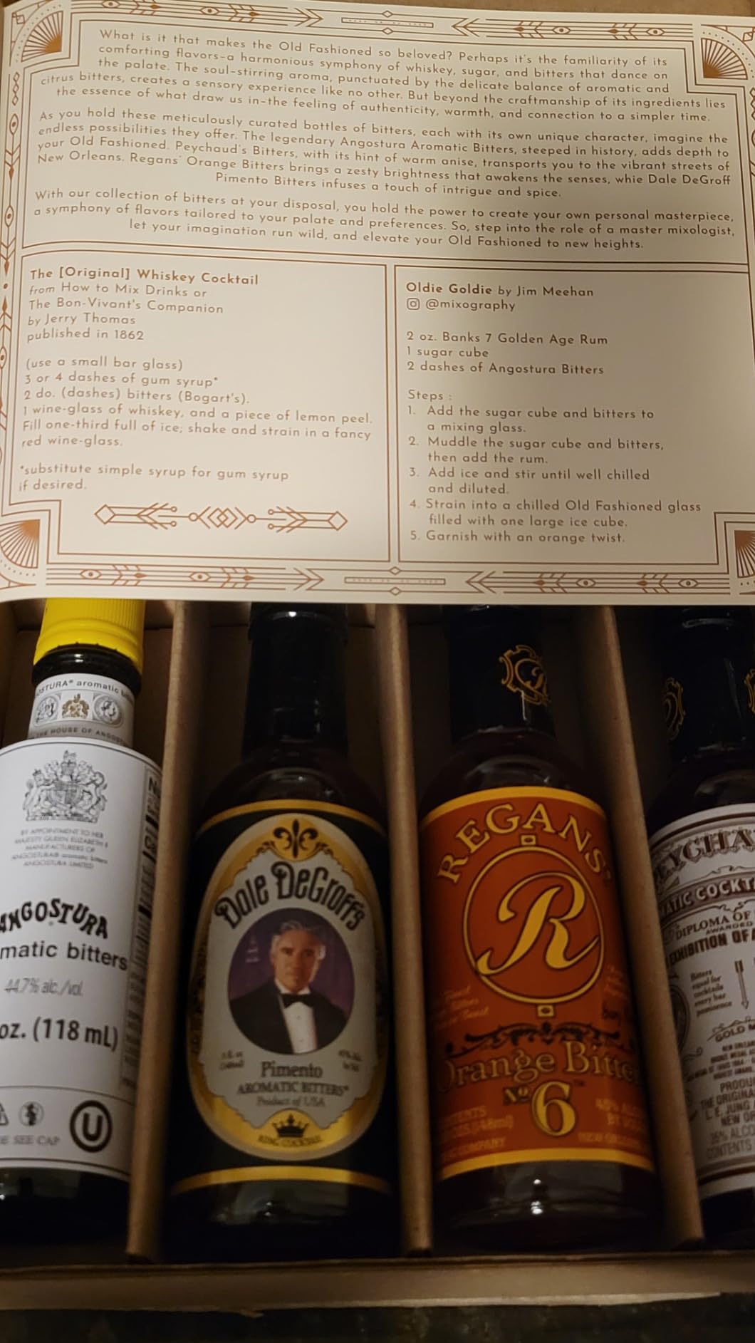 COCKTAILIER Aromatic Cocktail Bitters for Old Fashioned Gift Set | 4 Bottles: Angostura, Peychaud's, Regans' Orange, and Dale DeGroff's Pimento Bitters customer photo 1