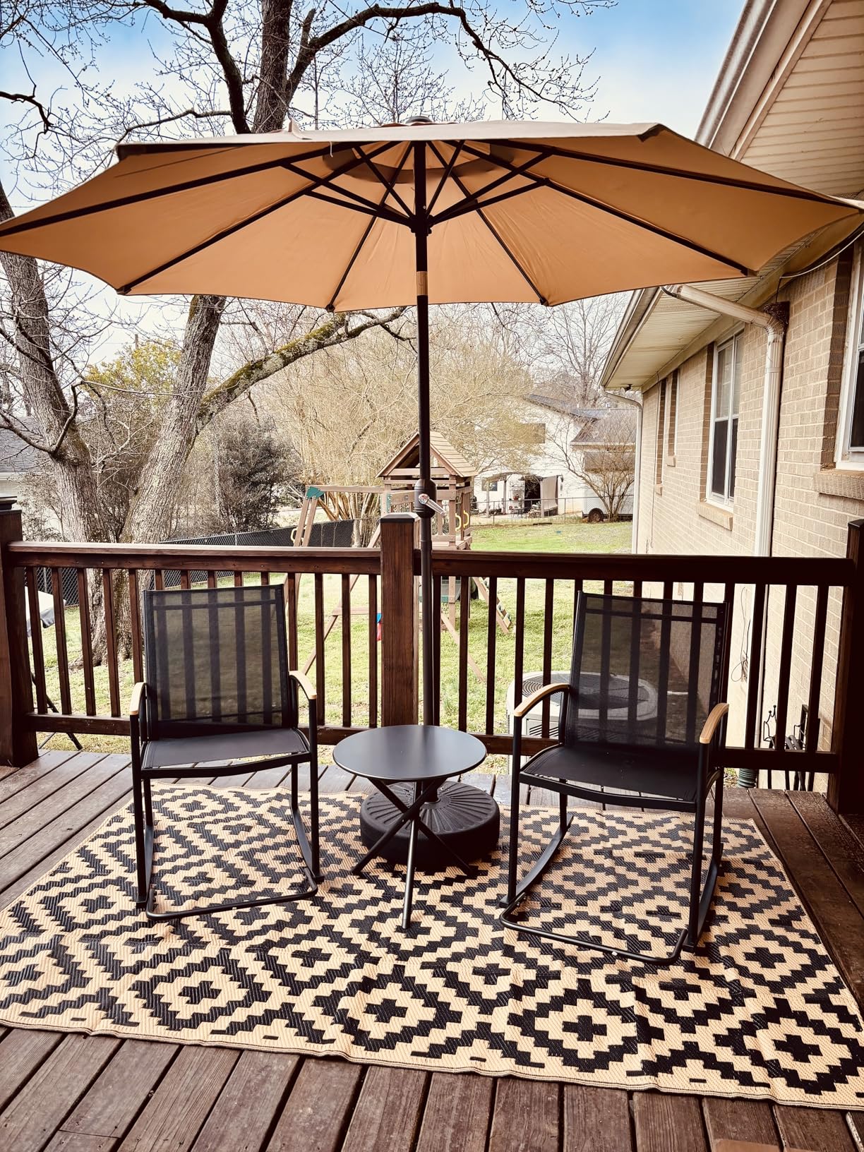 Shintenchi 3 Piece Outdoor Rocking Bistro Set, Textilene Fabric Small Patio Furniture Set, Front Porch Rocker Chairs Conversation Set with Table for Lawn, Garden, Balcony, Poolside (Black) customer photo 2