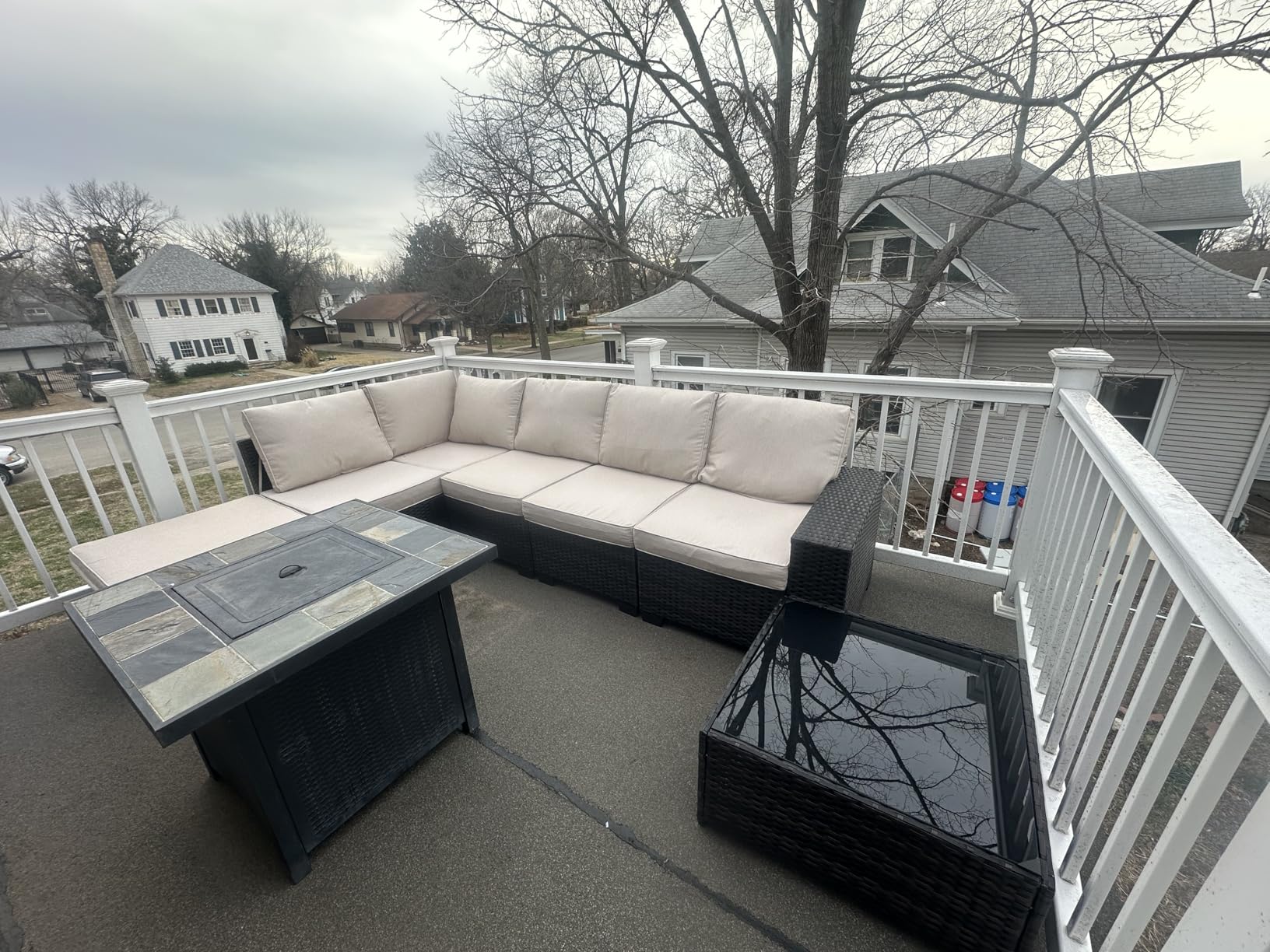 7 Pieces Patio Furniture Set All-Weather Outdoor Wicker Sectional Conversation Sofa Rattan Patio Seating Sofa with Cushion and Glass Table and Ottoman for Porch customer photo 1