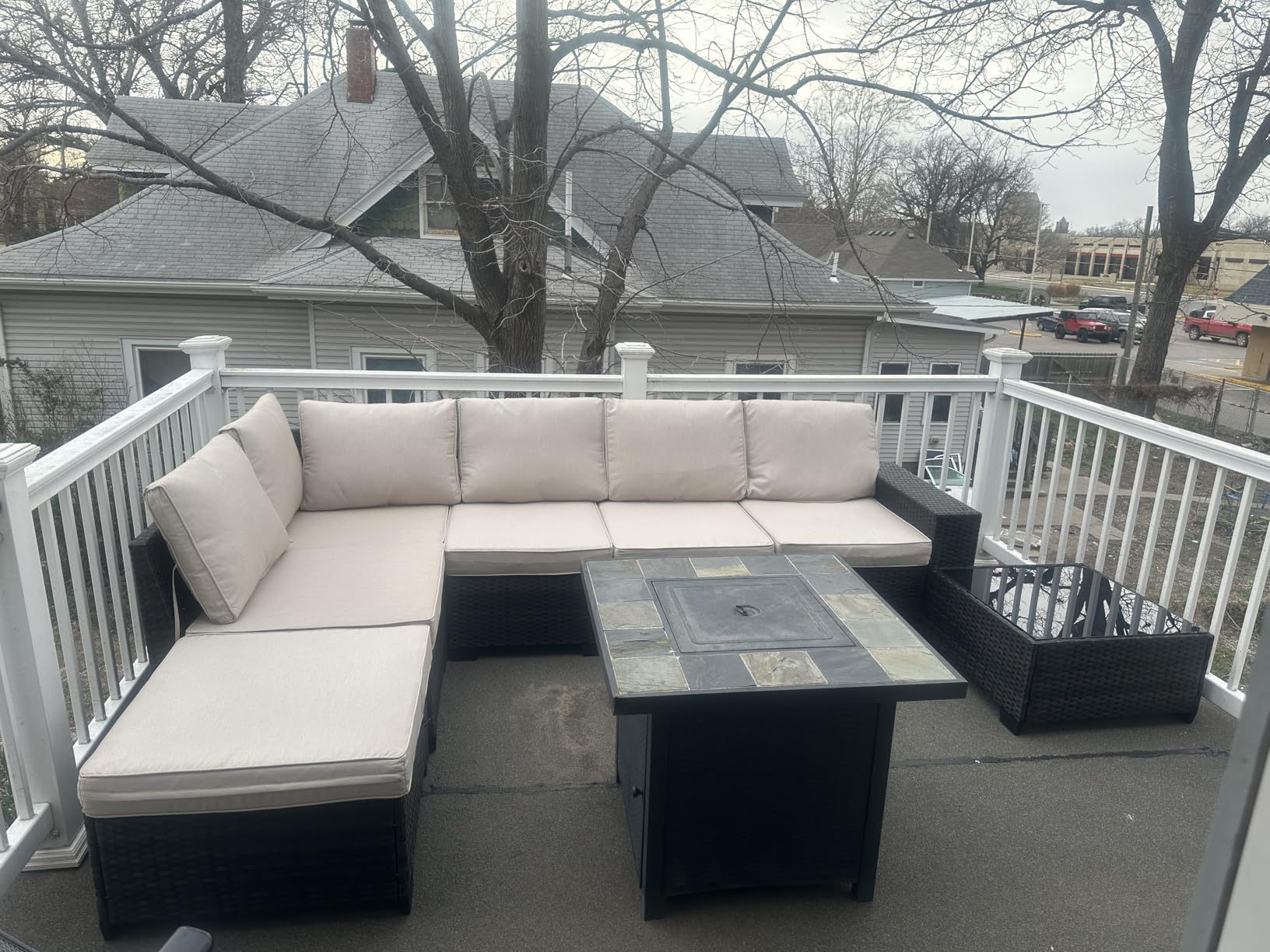 5 Pieces Patio Furniture Set All-Weather Outdoor Wicker Sectional Conversation Sofa Rattan Patio Seating Sofa with Cushion and Glass Table and Ottoman for Porch customer photo 2