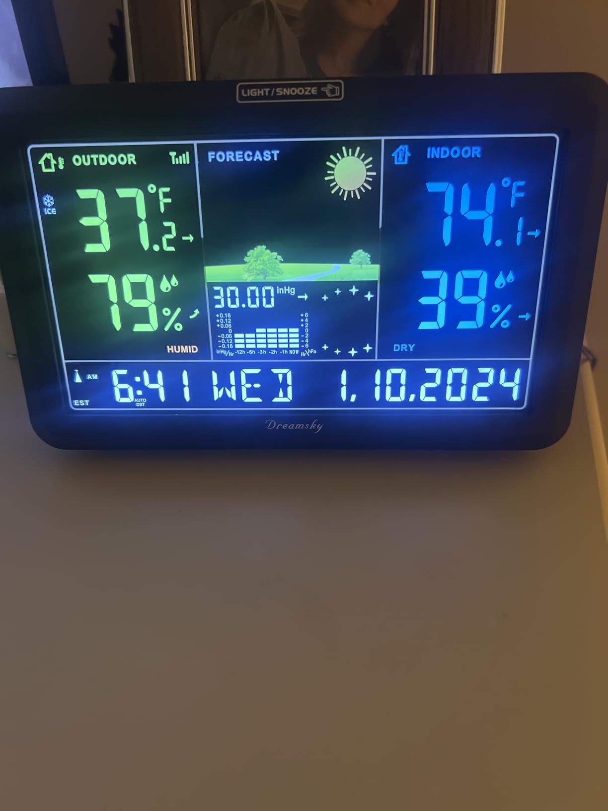 DreamSky Weather Station Indoor Outdoor Thermometer Wireless with Digital Atomic Clock for Home, Large Display with Dimmer, USB Port, Inside Outside Temperature Humidity Monitor (Plug-in) customer photo 1