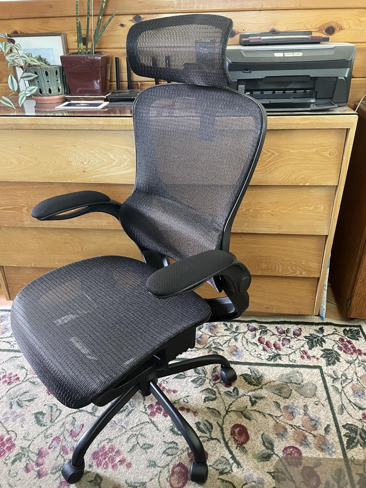 GABRYLLY Ergonomic Mesh Office Chair, Adjustable Home Desk Chair with Folding Armrest, 2D Headrest, Soft Seat and PU Wheel, Black Swivel Task Chair for Office, Business, Student (GY1108) customer photo 1