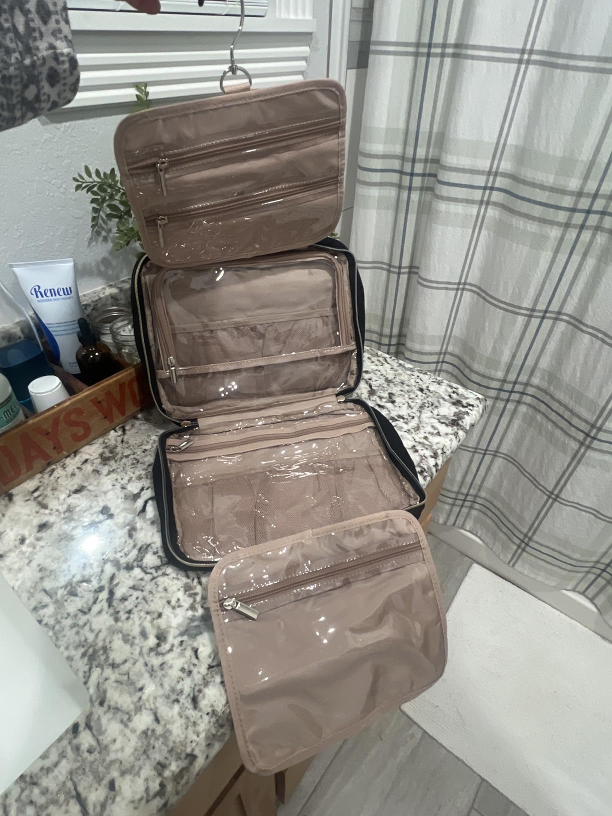 NISHEL Travel Toiletry Bag for women, Portable Hanging Organizer for Travel-Sized Shampoo, Conditioner, Brushes Set, makeup Accessories, Medium Size, Black customer photo 2