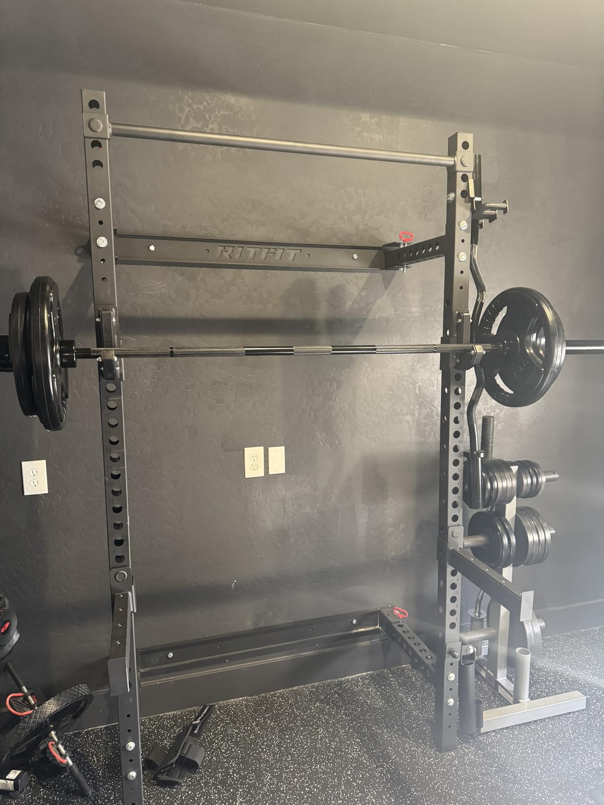 RitFit 2.36'' x 2.36'' Folding Squat Rack for Home Gym, Wall Mounted Squat Rack with Attachments - Space Saving Squat Power Rack customer photo 2