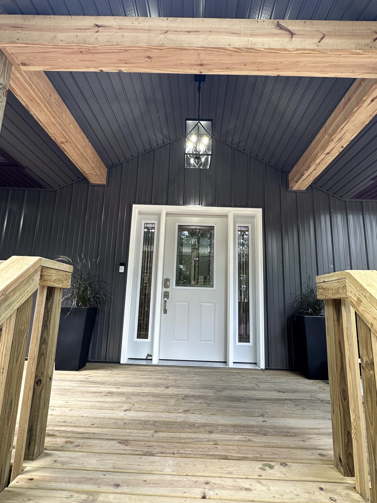 Outdoor Pendant Light 4 Lights Modern Outside Chandelier Outdoor Hanging Lantern Light with Clear Glass, Matte Black Exterior Pendant Lighting Fixture for Porch, Yard, Gazebo customer photo 1