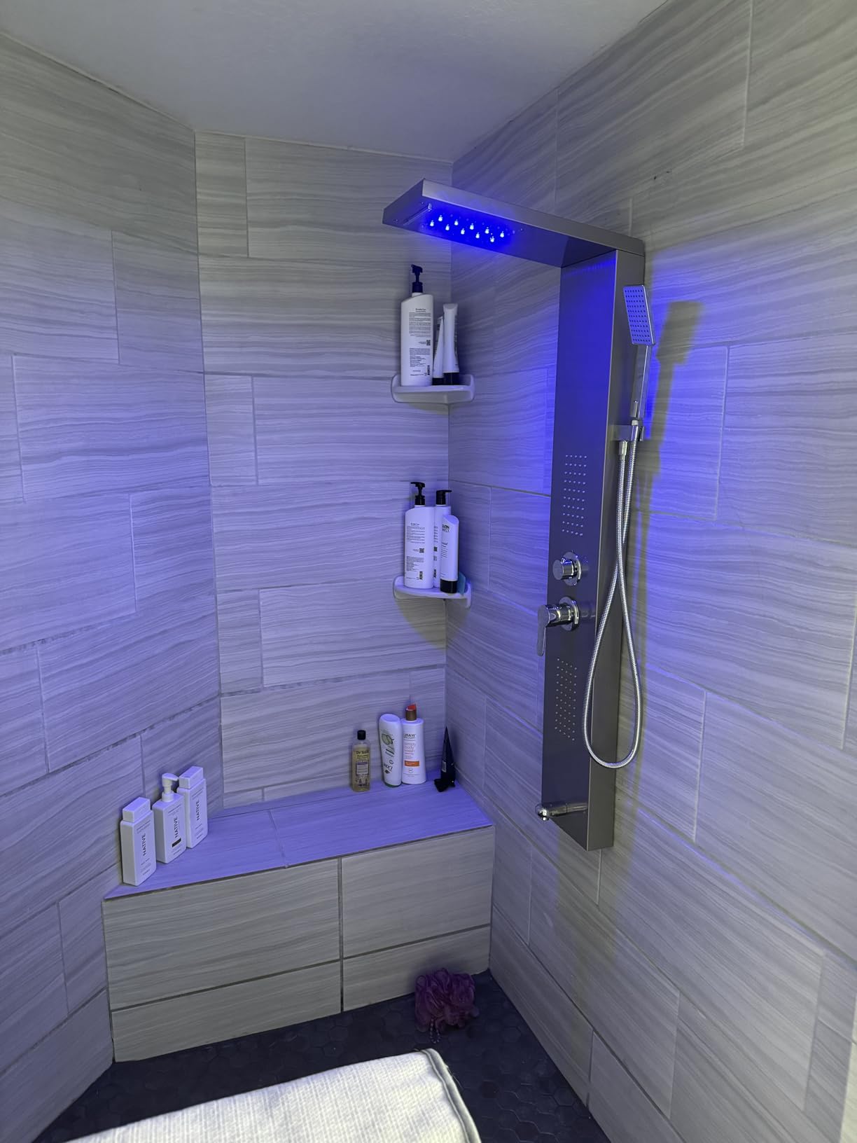 VEVOR Shower Panel System, 5 Shower Modes, LED Shower Panel Tower, Rainfall, Waterfall, 2 Body Massage Jets, Tub Spout, Handheld Shower Head with 59