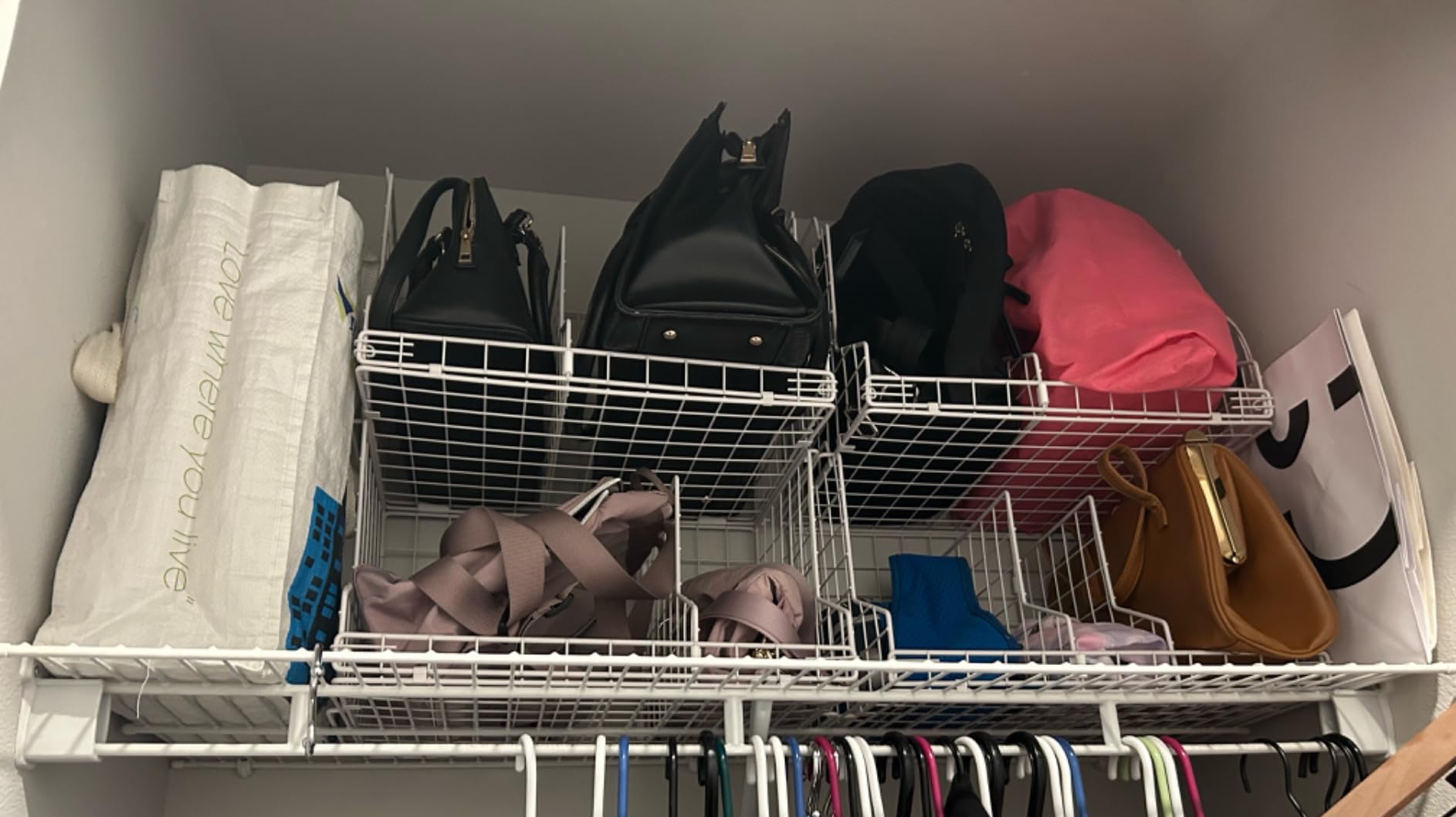 Sonyabecca Purse Storage Organizer for Closet : Adjustable 2-Pack Dividers Handbag Organizer - Stackable Wire Handbags Storage Baskets -Open Cabinets Wallets Tote Chain Bags Clutches -White customer photo 1