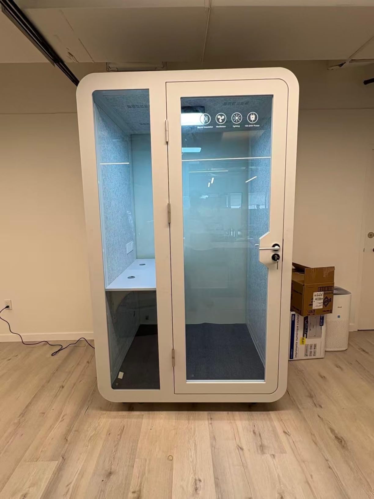 GEARONIC Solo Office Sound Booth Pod Audio Privacy, Mobile Roller with Desk, LED Light, Fans and AC USB Ports (Black Obsidian) customer photo 1