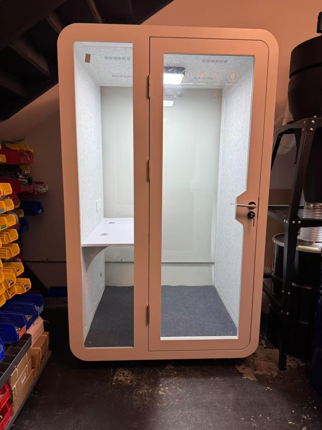 GEARONIC Solo Office Sound Booth Pod Audio Privacy, Mobile Roller with Desk, LED Light, Fans and AC USB Ports (Black Obsidian) customer photo 2