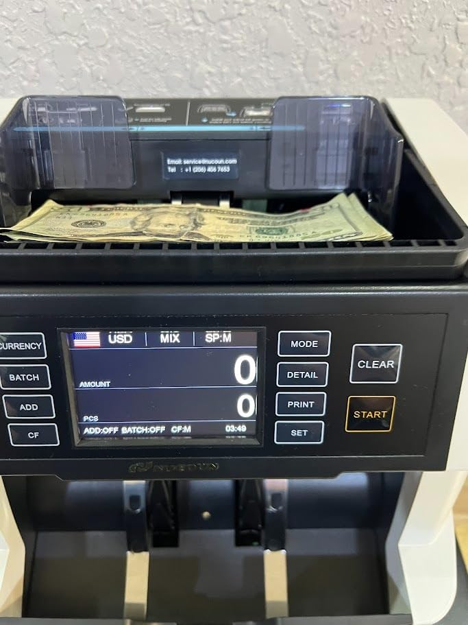 NUCOUN VC-3 Mixed Denomination Money Counter Machine, Value Counting, CIS/UV/IR/MG/MT Counterfeit Detection, USD/Euro/CAD/MXN, Printer Enable, White Cash Note Counter, Bill Counter for Business customer photo 1