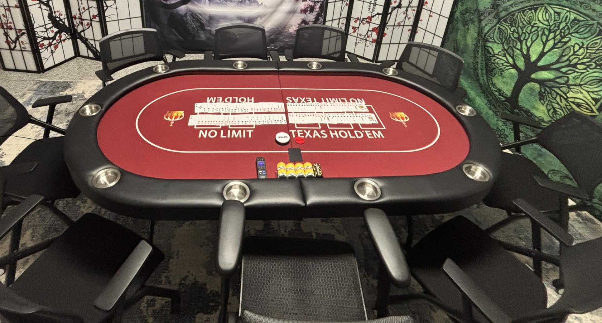 LUCKYERMORE Upgraded 10 Players Poker Table with Stainless Steel Cup Holder, 84