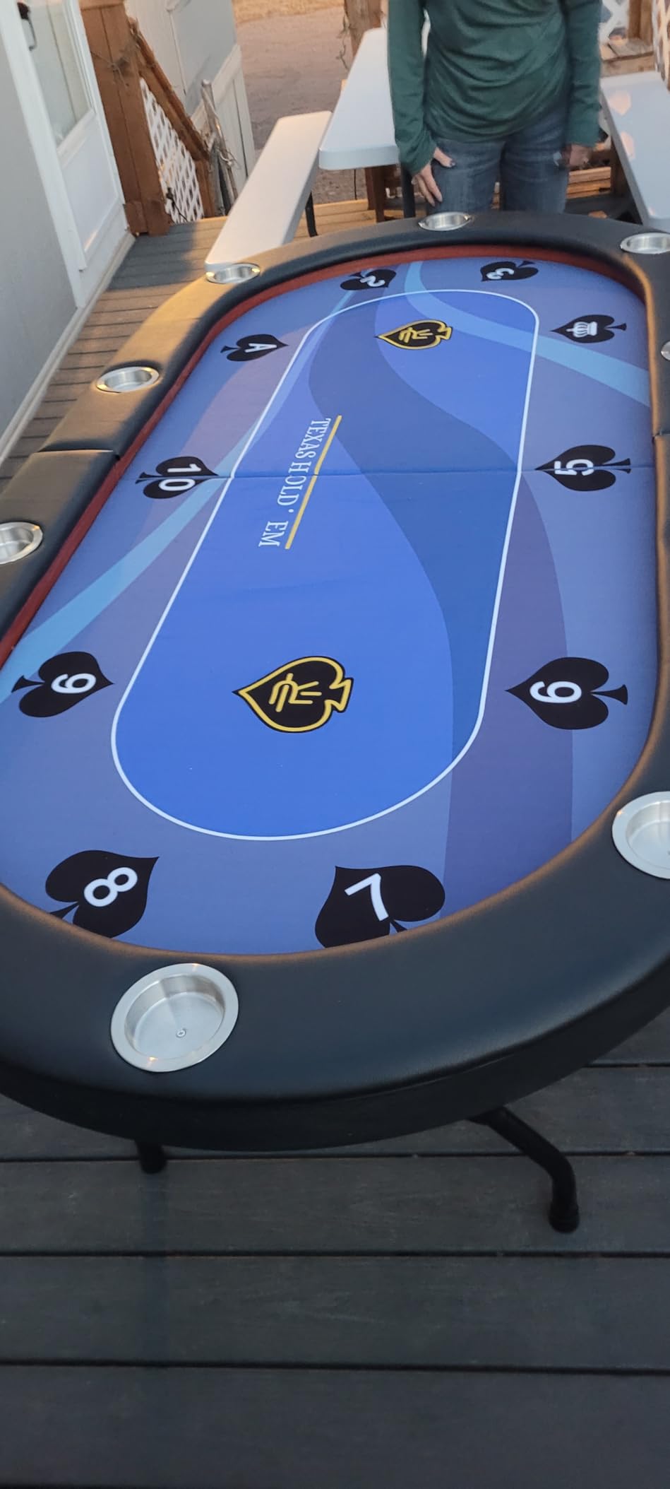 LUCKYERMORE Upgraded 10 Players Poker Table with Stainless Steel Cup Holder, 84