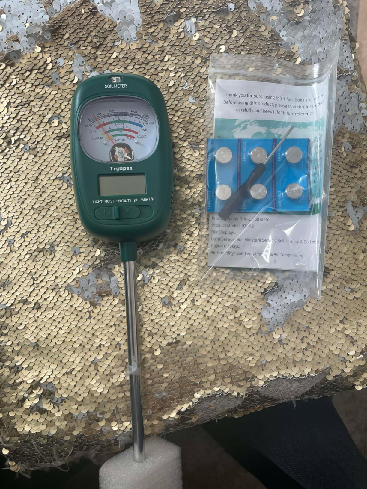 7-in-one Soil Test Kit, Soil Moisture Meter/PH Meter/Sunlight Intensity/Fertility Soil Tester, LCD Display Air & Soil Hygrometer Temperature for Hous Plants Garden, Farm, Lawn Care Moisture Meter customer photo 1