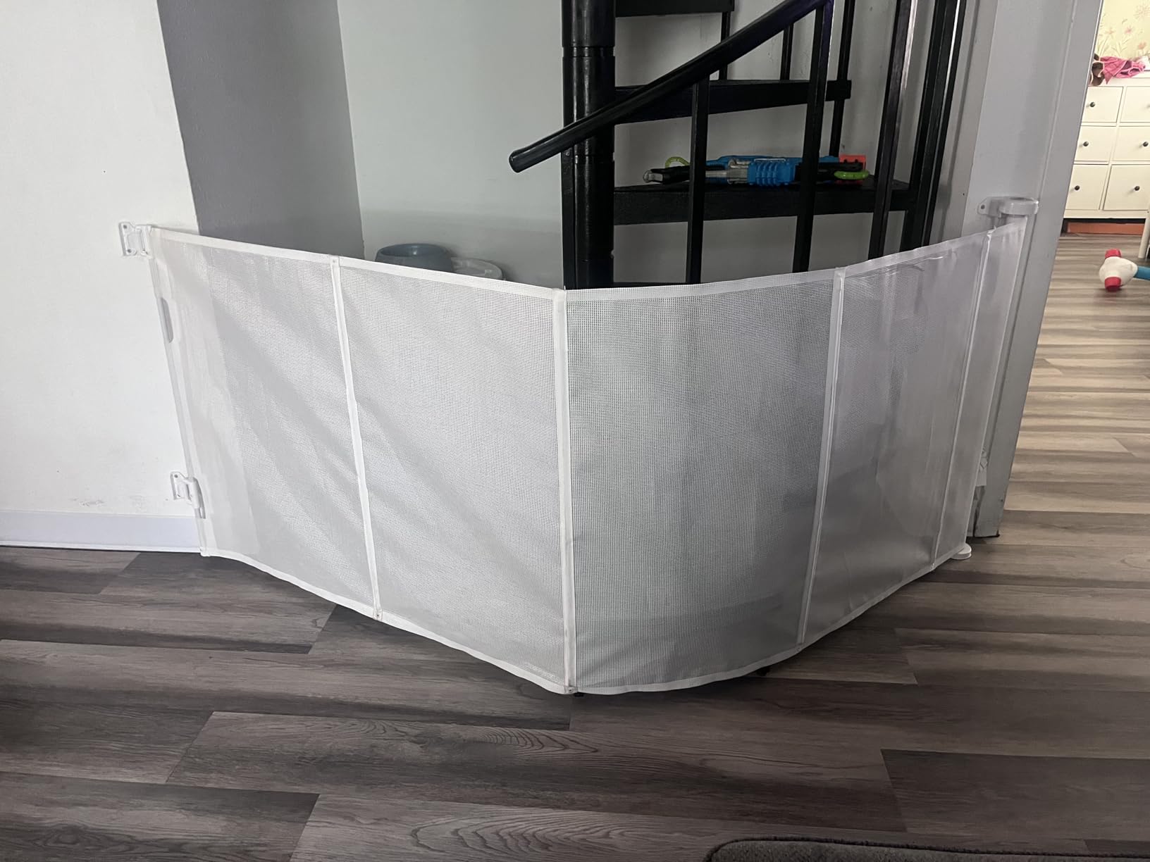 96 Inch Wide Reinforced Retractable Baby Gate with Support Rods, Extra Long Dog Gate Retractable Gate Outdoor Gates for Decks, Prevent Crawling Under Extra Long Baby Gates for Large Openings, Black customer photo 1