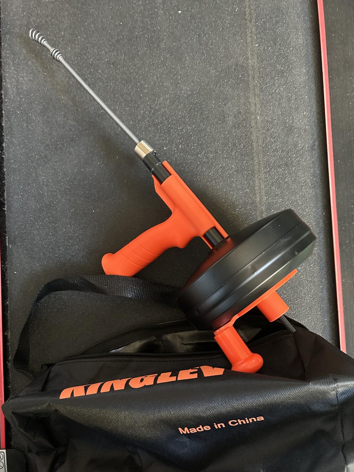 Drain Snake, 25ft Flexible Steel Drain Auger With Drill Adapter, Plumbing Unblocking Hand Auger, Manual Or Powered for Shower & Bathtub Clogs-No auto retract or feed (Orange) customer photo 1