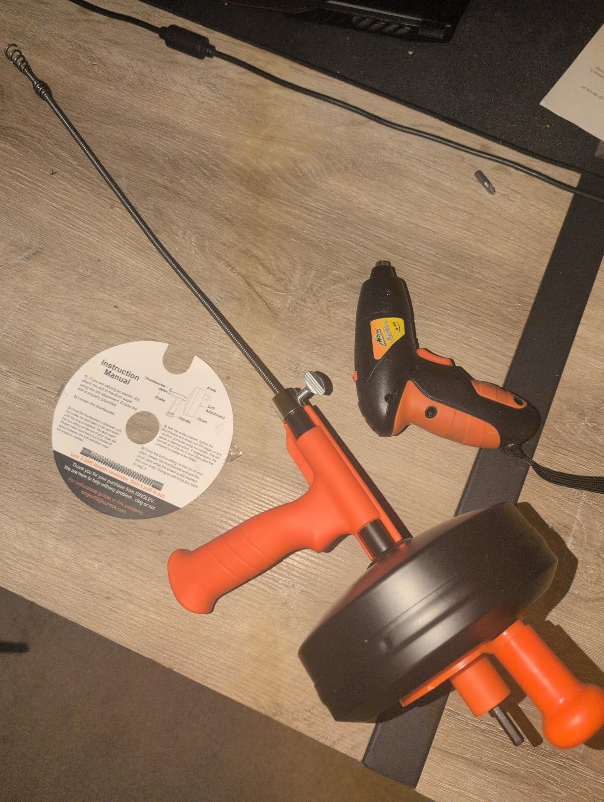 Drain Snake, 25ft Flexible Steel Drain Auger With Drill Adapter, Plumbing Unblocking Hand Auger, Manual Or Powered for Shower & Bathtub Clogs-No auto retract or feed (Orange) customer photo 2