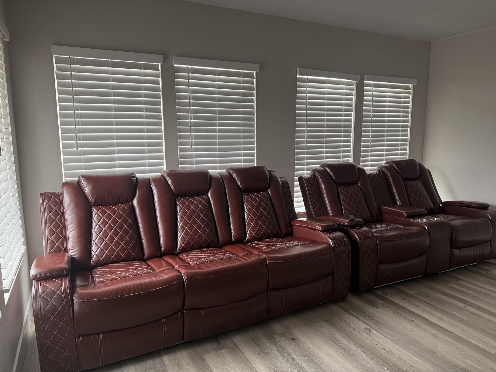 Power Recliner Sofa Set with LED, Breathing Leather Sofa Set for Living Room, Living Room Set Reclining Couch Loveseat Chair with USB Port/Cup Holders/Storage (Garnet) customer photo 2