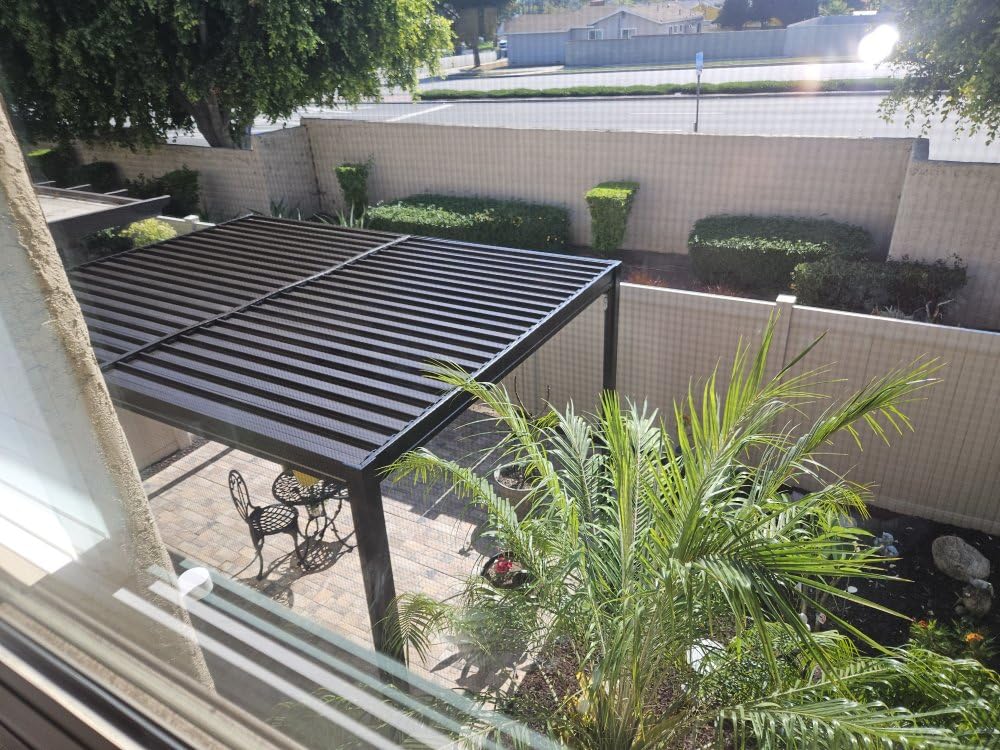 Domi Outdoor Pergola 10' x 13' Aluminum Louvered Pergola with Adjustable Roof, Wood Grain Aluminum Frame, Efficient Drainage System for Patio, Deck, Garden customer photo 1