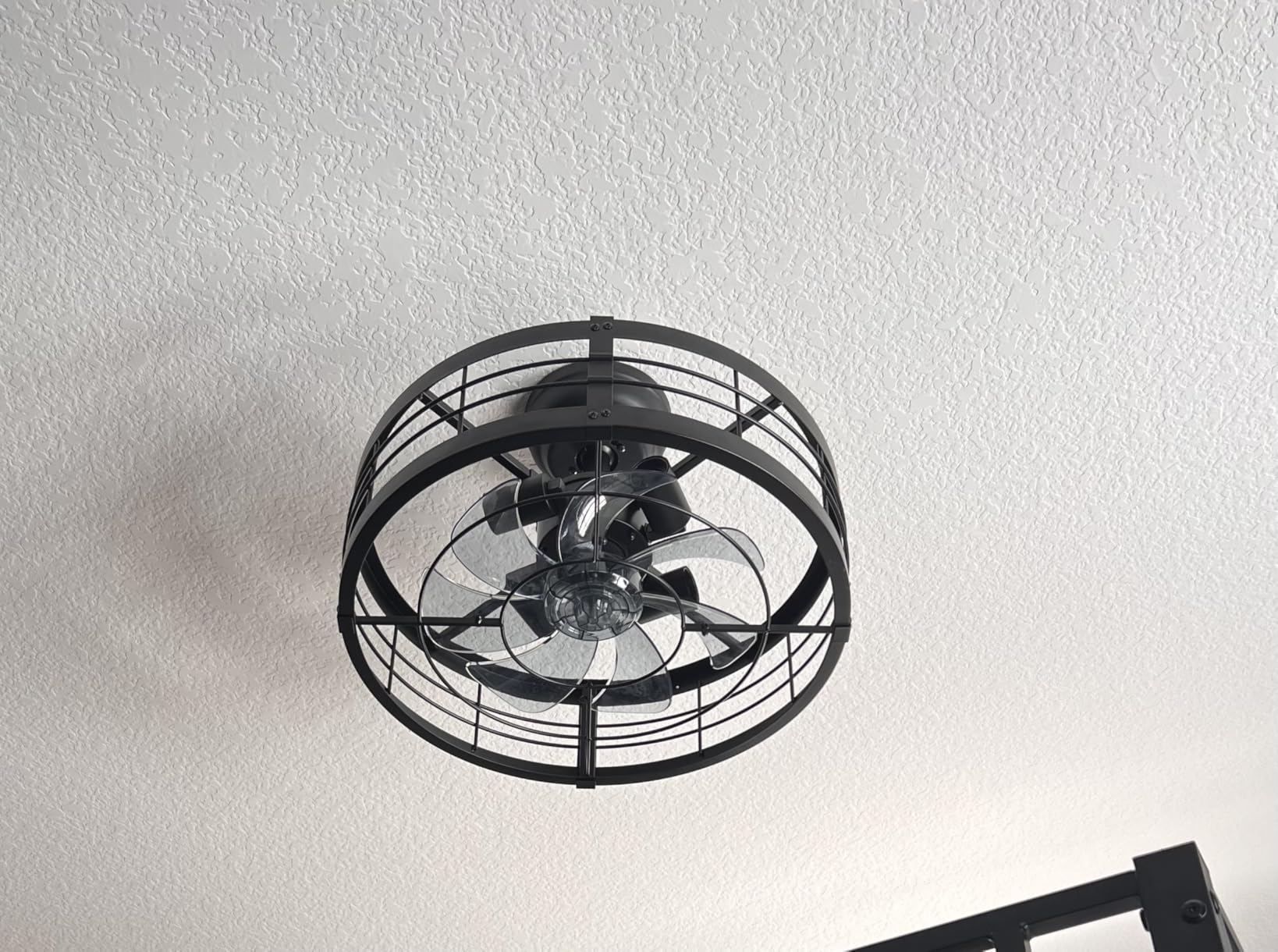 LEDIARY 20 inch Fandelier Caged Ceiling Fan with Light, Bladeless Ceiling Fan with Remote, Farmhouse Fan Lights Ceiling Fixtures for Kitchen, Bedroom, Outdoor(6 Speed, Timing)-Black customer photo 1