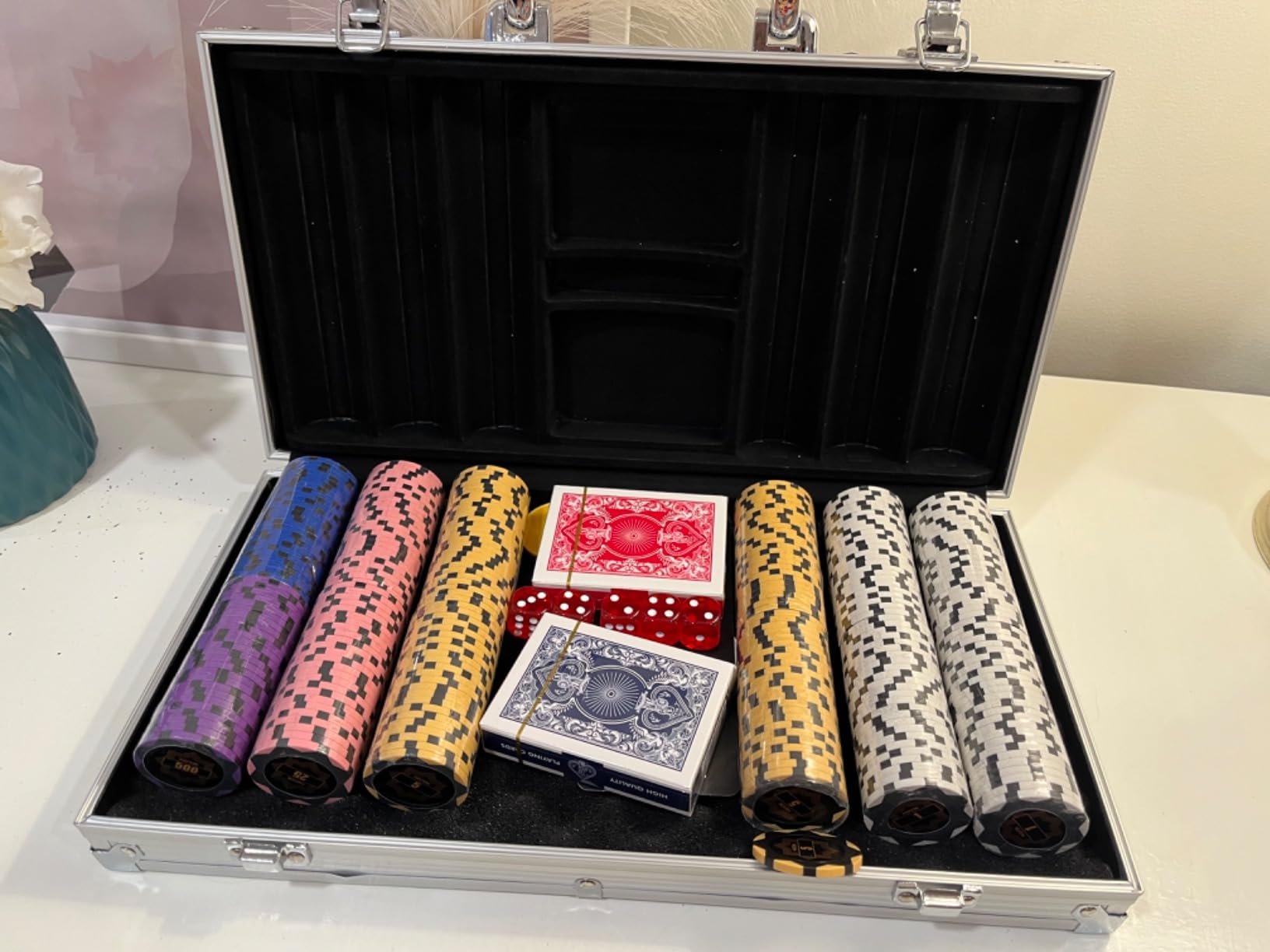 300-Piece Clay Poker Chips Set, 14g Heavyweight Clay Composite with Denominations - Professional Casino Grade Texas Holdem Kit with Aluminum Case Cards and Buttons for Blackjack Game Night customer photo 1