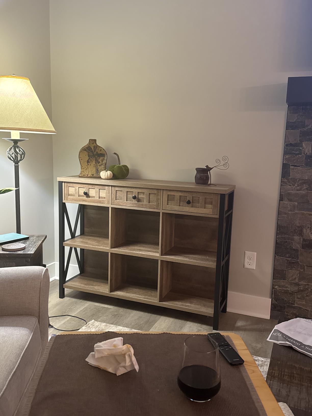 FATORRI Rustic 6 Cube Storage Organizer with Shelf, Wood and Metal Cubby Bookcase, Industrial Horizontal Bookshelf for Living Room, Home Office (Walnut Brown, 47 Inch) customer photo 1