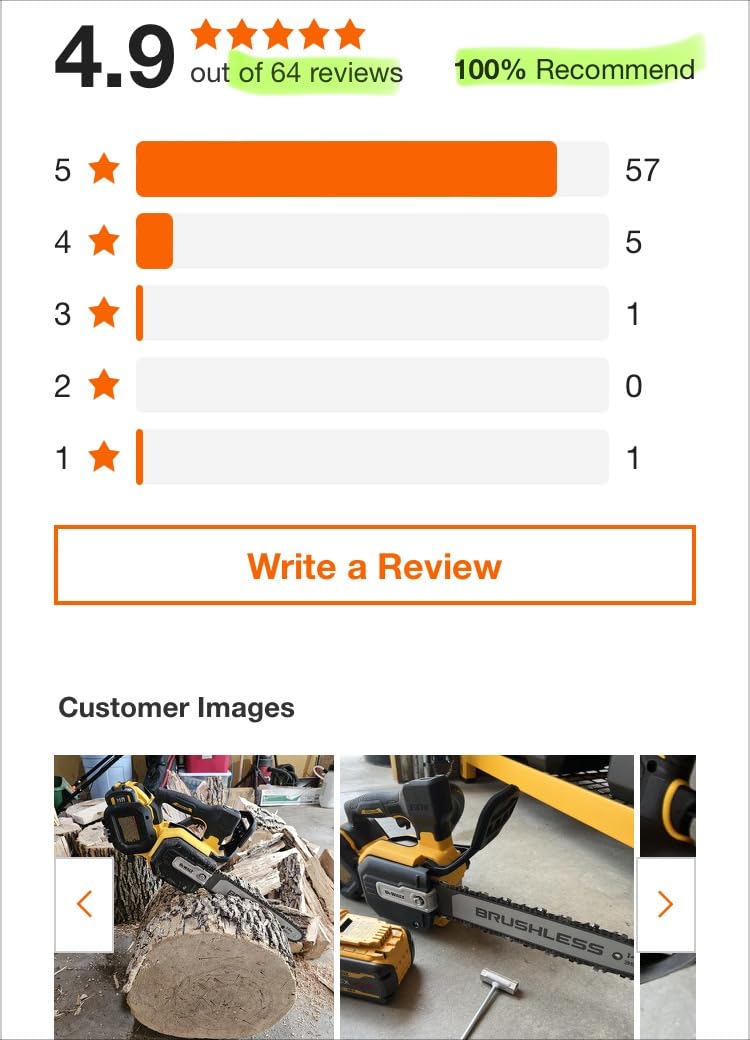 DW 60V TOP HANDLE CHAINSAW customer photo 2